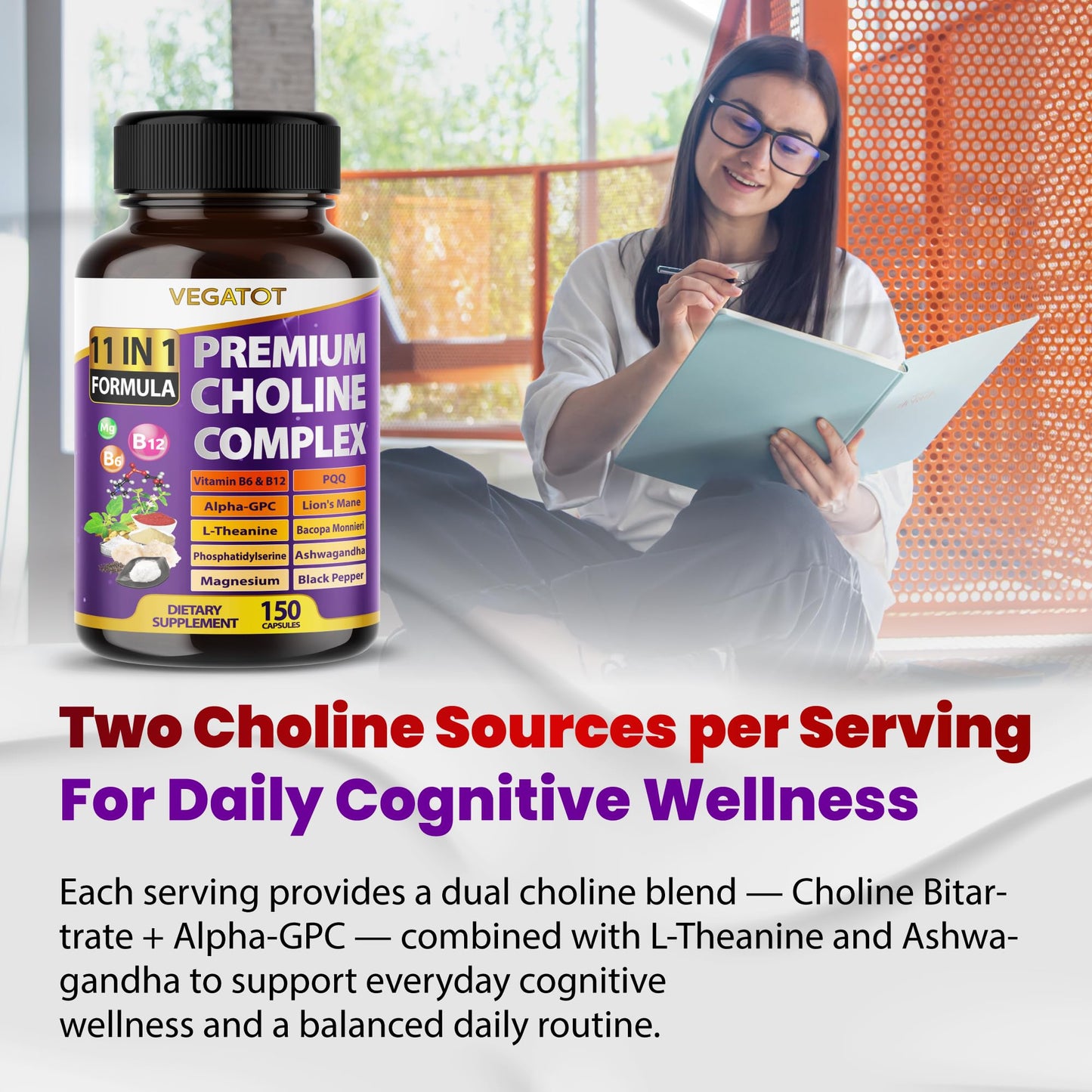 VEGATOT Ultra Organic Choline Complex 10-in-1 Formula Capsule, 150 Count