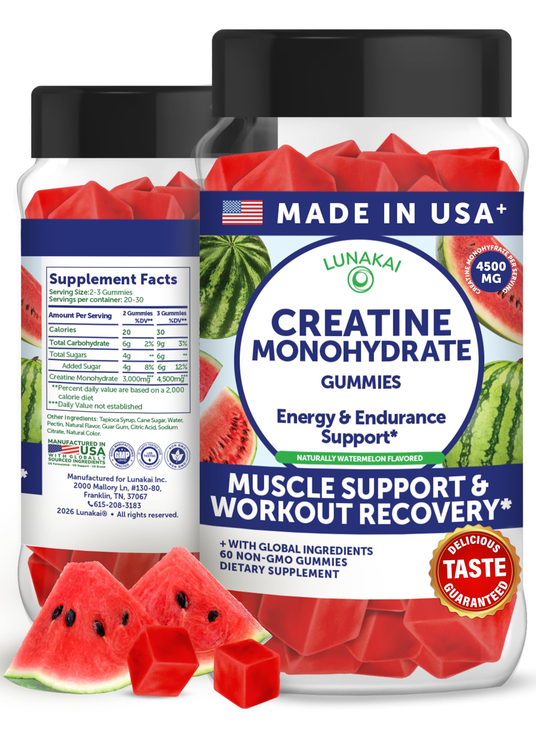 Lunakai Creatine Monohydrate Gummies 60 Count
