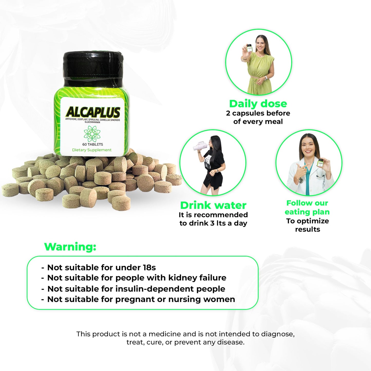 ALCAPLUS Original Natural Weight Loss Pills for Detoxifying and Controlling Appetite Caplets, 3