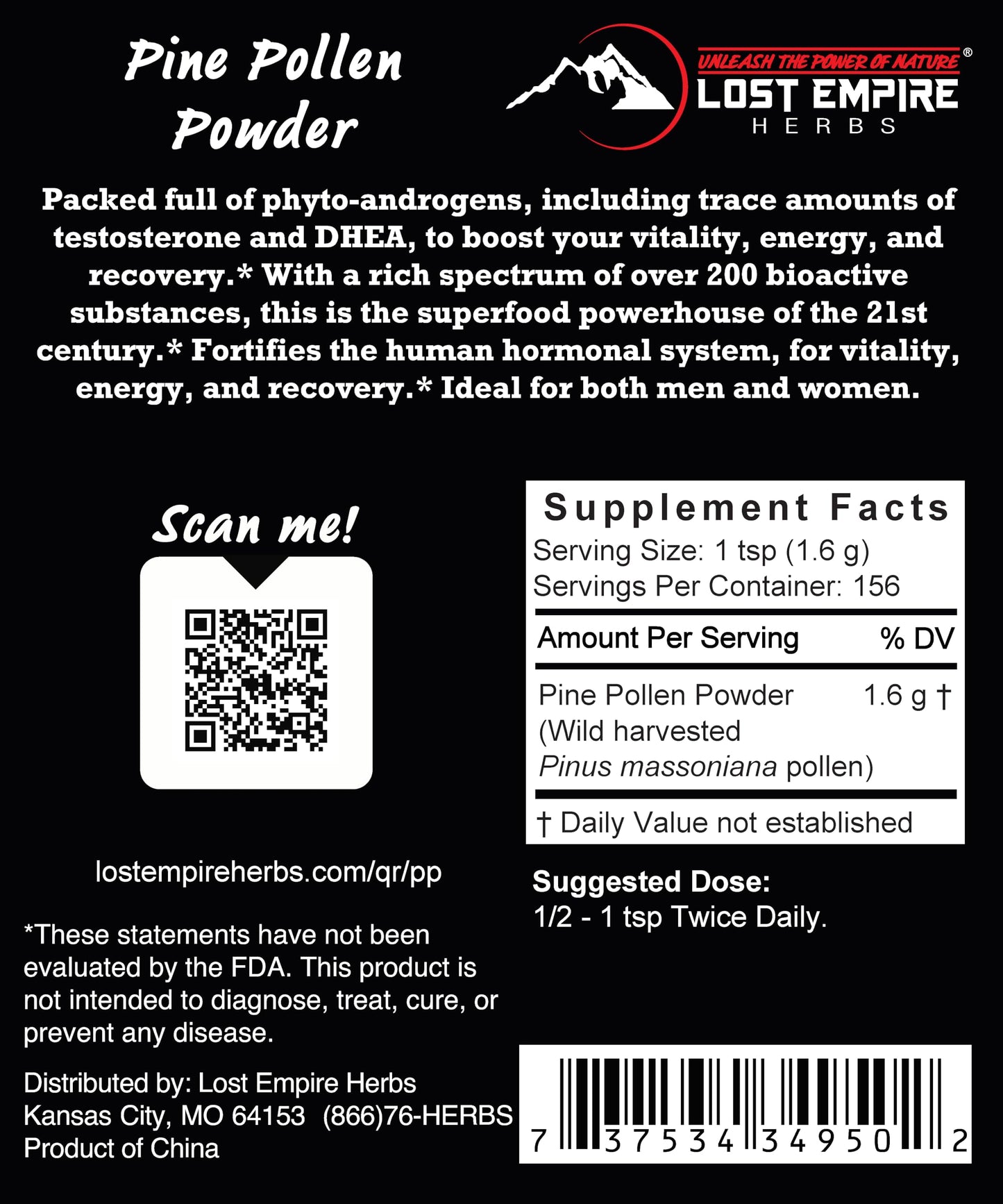 Lost Empire Herbs Pine Pollen Powder 8.8 oz