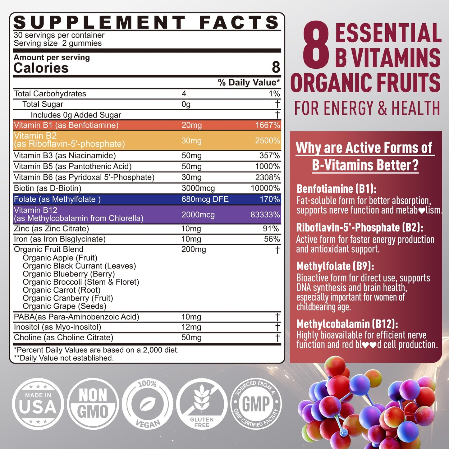 Nextdia Super Methylated B Complex Vitamin Gummies, 60 Count