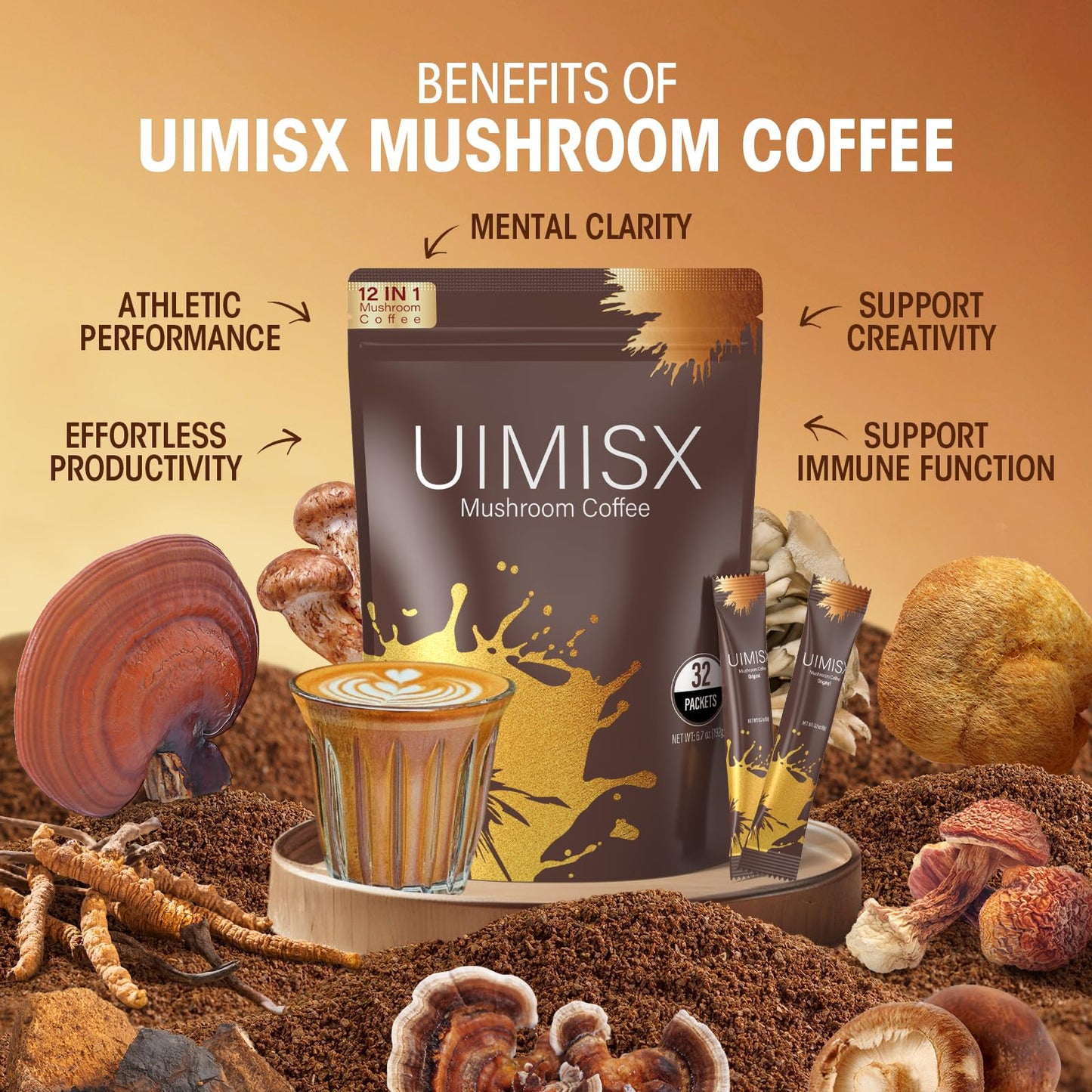 UIMISX Mushroom Coffee with Lion’s Mane & Ashwagandha Powder 6.7