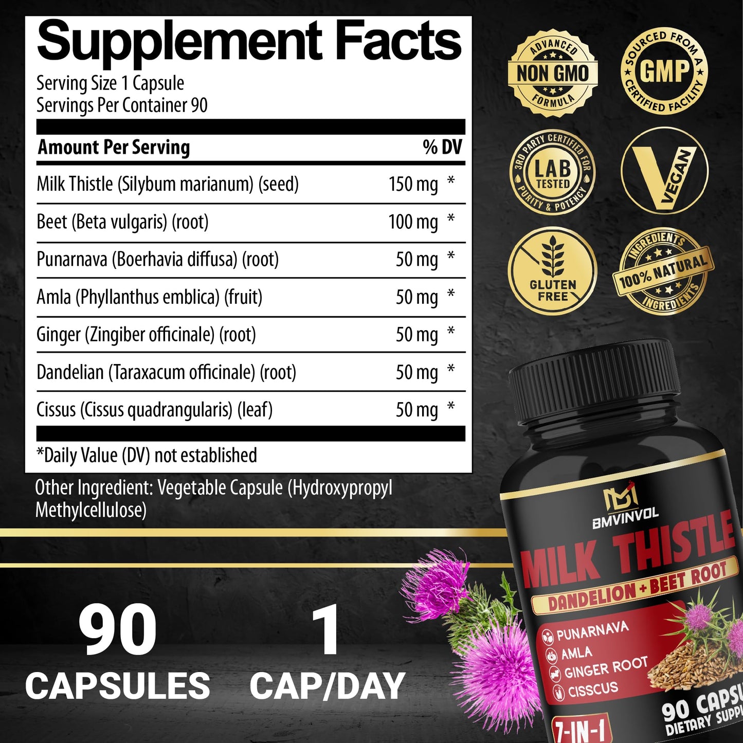BMVINVOL Milk Thistle Capsules 90 Count