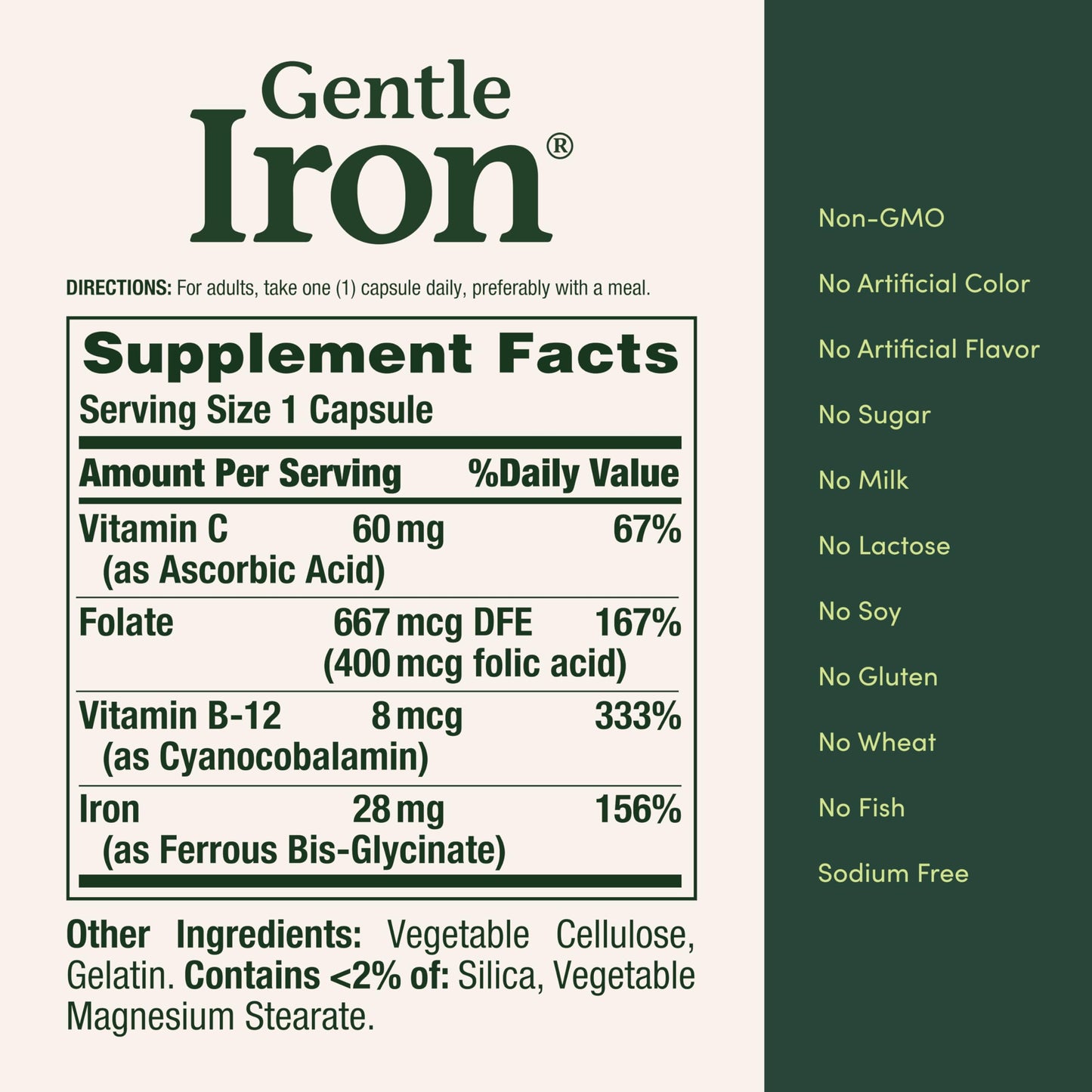 Nature's Bounty Gentle Iron 28 mg Capsules with Vitamin C, Folic Acid, Vitamin B-12 Iron Supplement - 90 Capsules