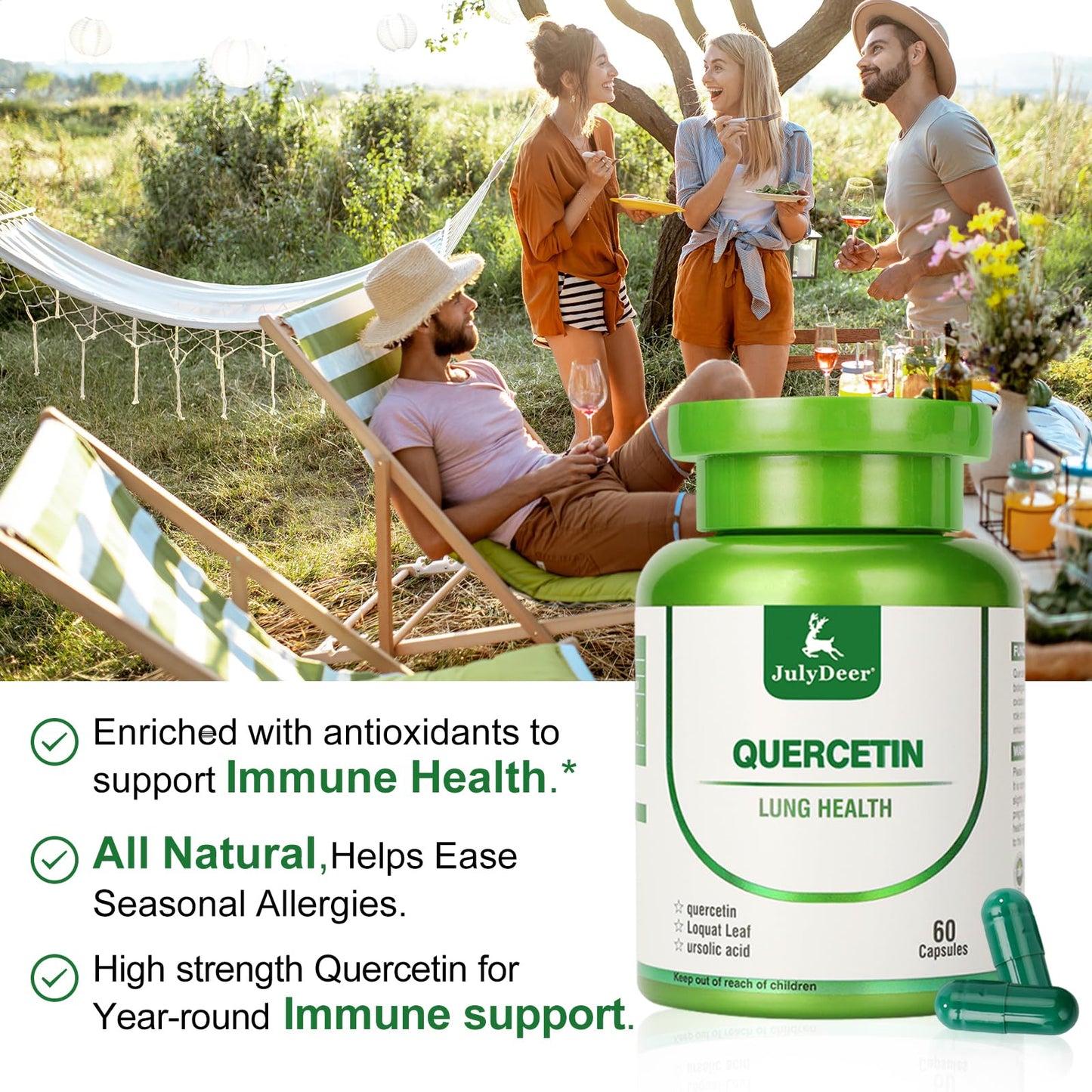 JulyDeer Quercetin 400 mg with Loquat Leaf Extract and Ursolic Acid, 60 Capsules