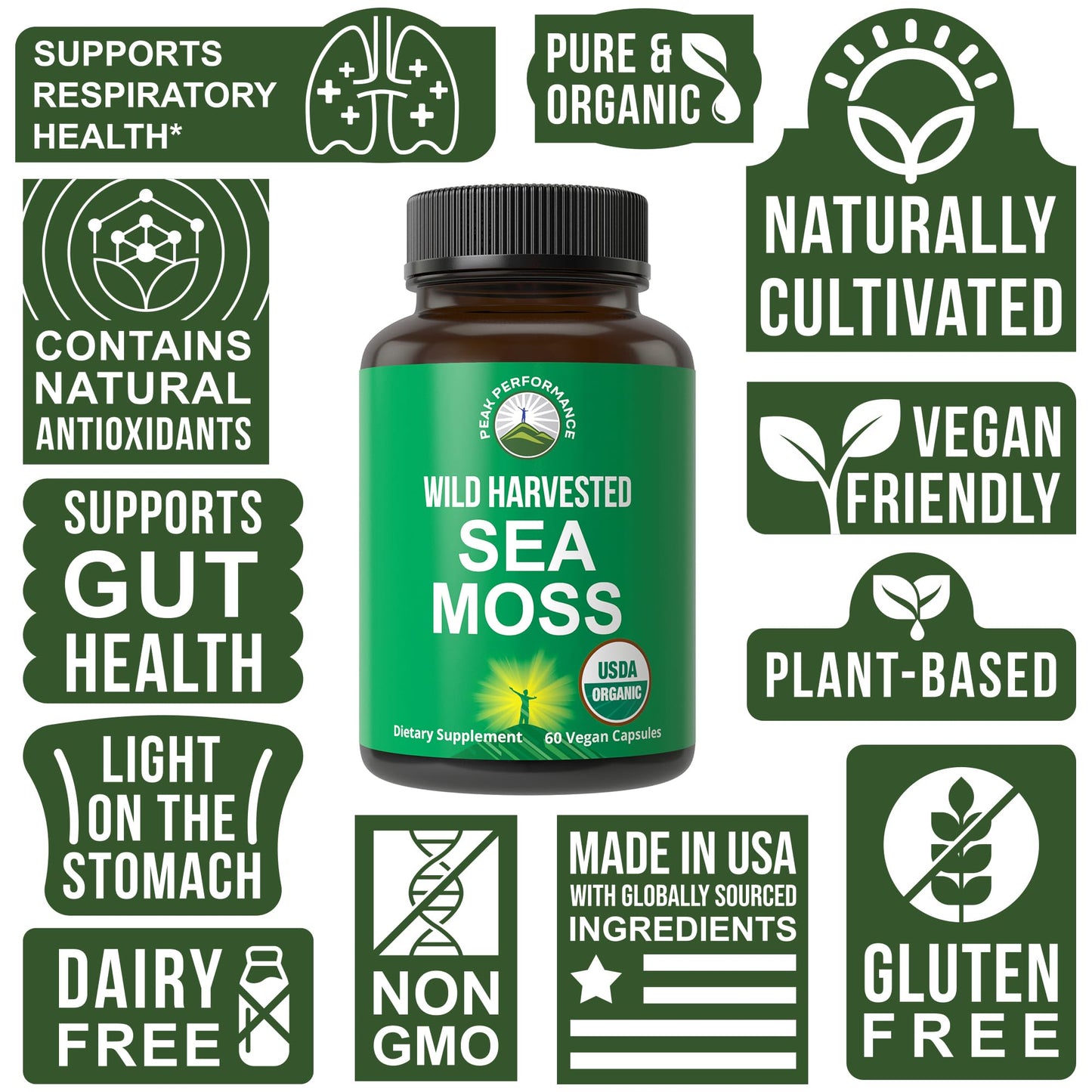 Peak Performance Organic Sea Moss Capsules, 60 Capsules