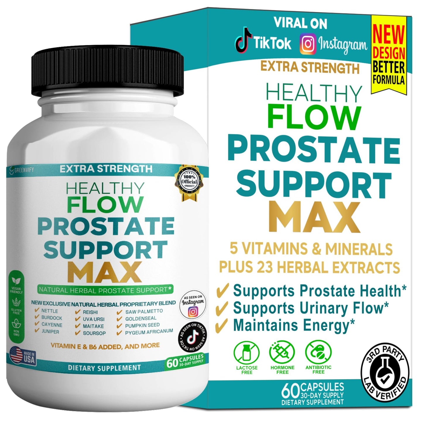 GREENVIFY Extra Strength Healthy Flow Prostate Support Max, Natural Bladder and Urinary Health for Men, 60 Capsules