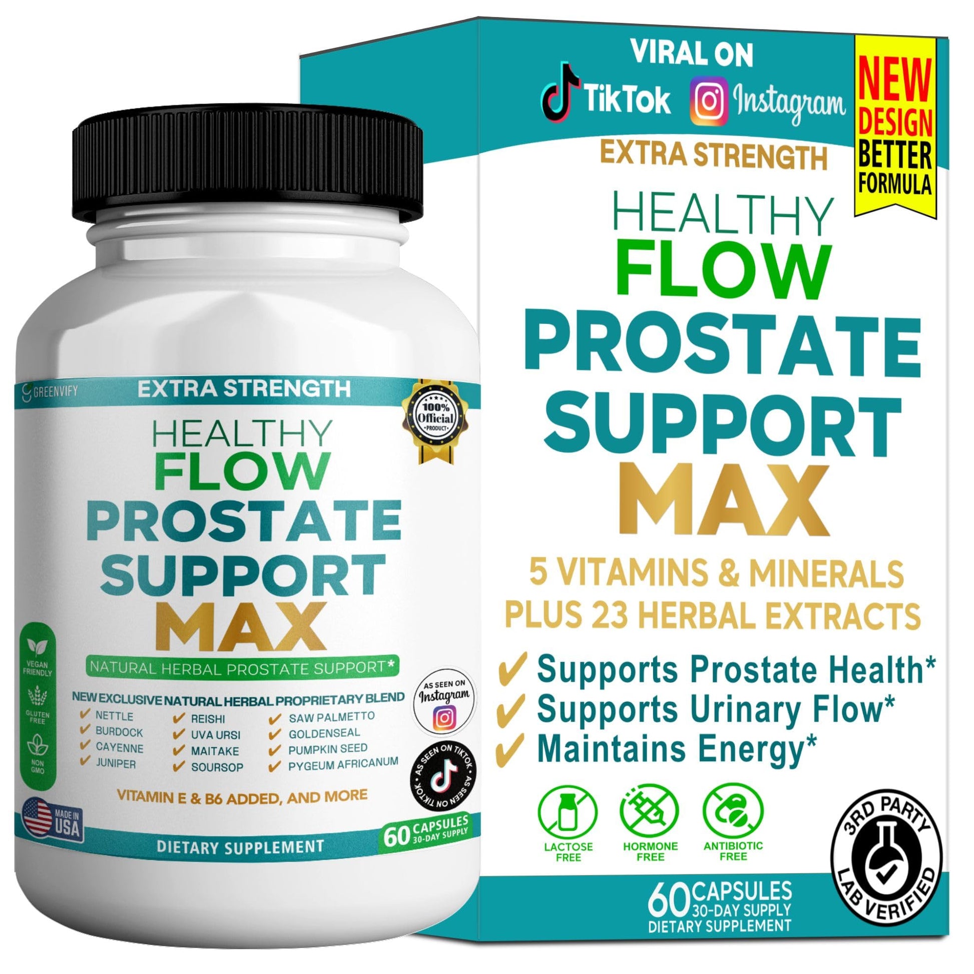 GREENVIFY Extra Strength Healthy Flow Prostate Support Max, Natural Bladder and Urinary Health for Men, 60 Capsules