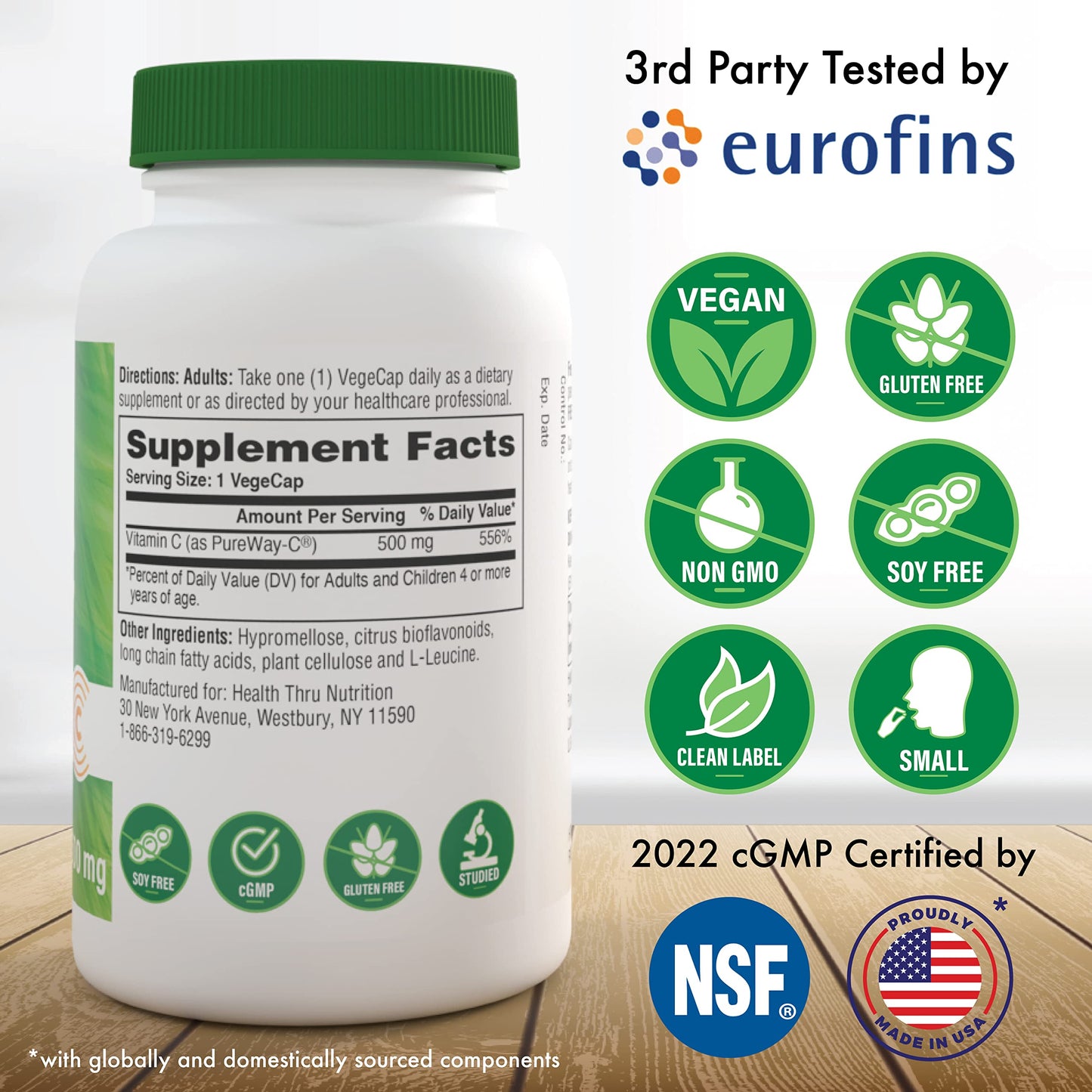 Health Thru Nutrition Vitamin-C 500mg PureWay-C High Absorption Capsules, 60 Count