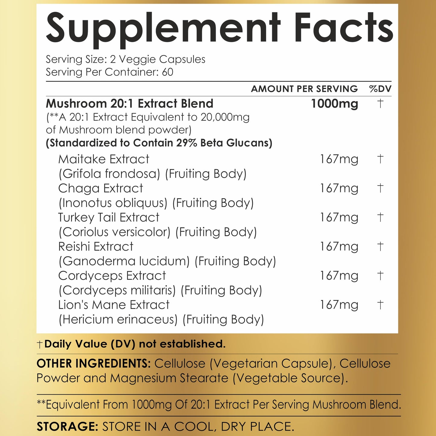 Ayorish Lions Mane 6 in1 Mushroom Supplement with Turkey Tail Reishi Cordyceps Chaga Maitake Meshima Poria Cocos Shiitake Oyster Porcini Enoki Capsule 120
