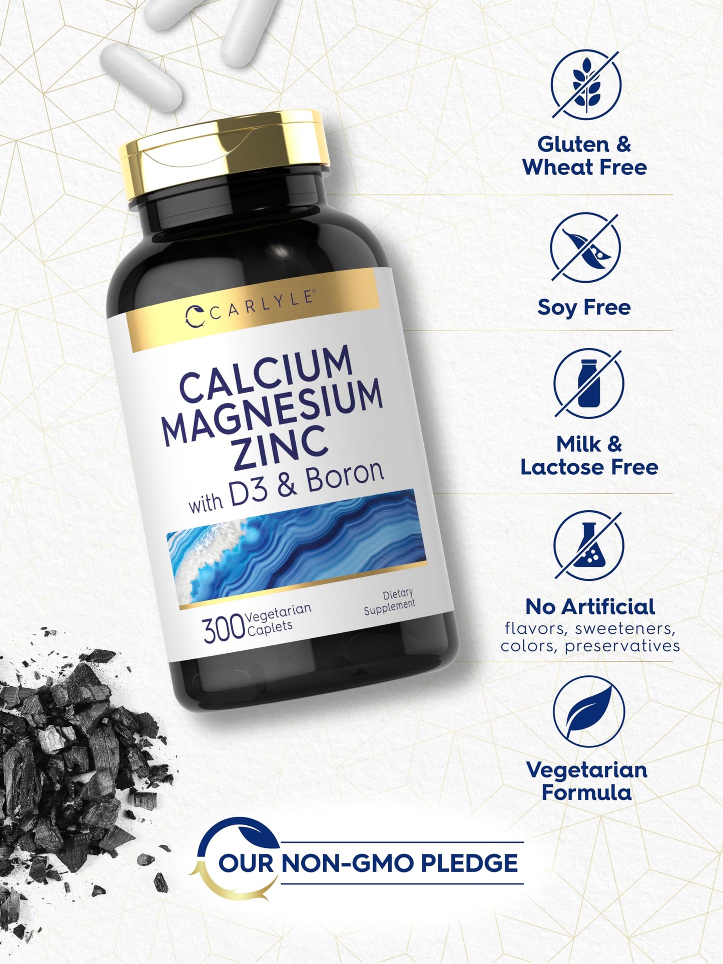 Carlyle Calcium Magnesium Zinc D3 Boron Caplets, 300 Count