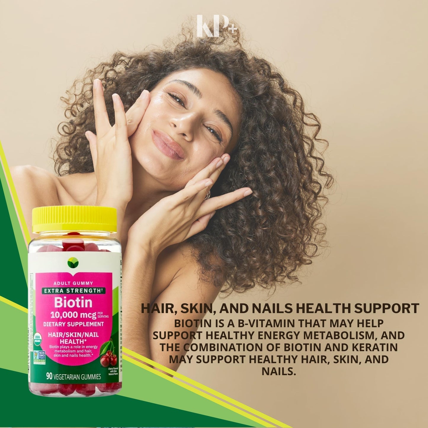 KP+ Biotin 10,000 mcg Gummies Extra Strength 90 Count
