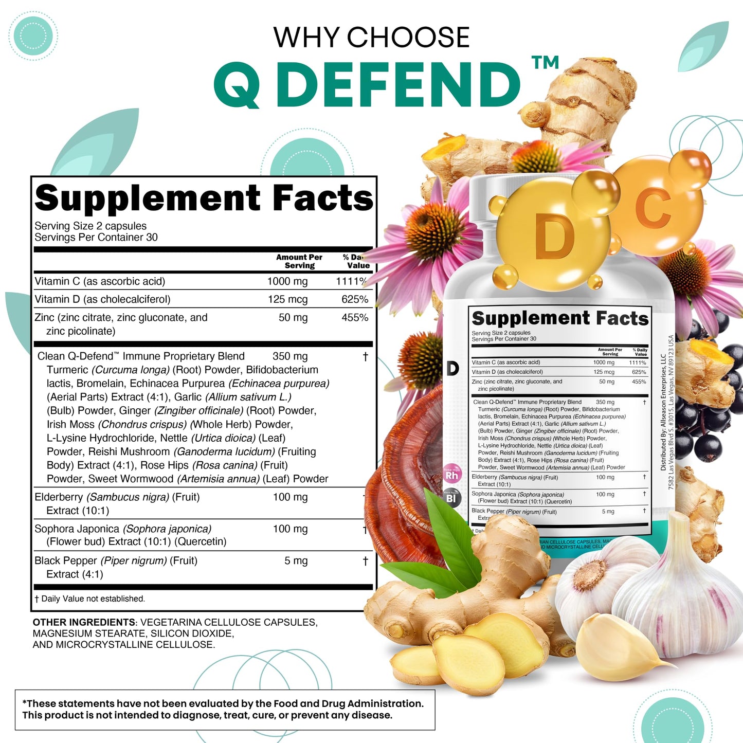 Clean Nutraceuticals Quercetin Zinc Vitamin C Vitamin D Bromelain Elderberry Lung Immune Support Supplement 60 Capsules