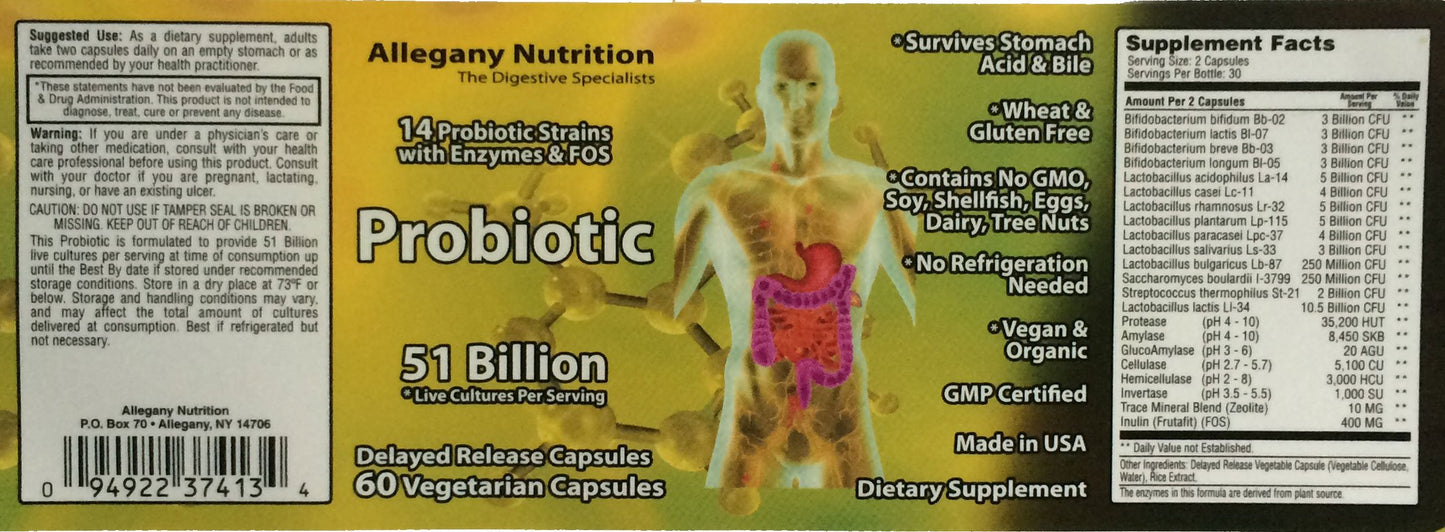 Allegany Nutrition Probiotic Capsule 60 Count