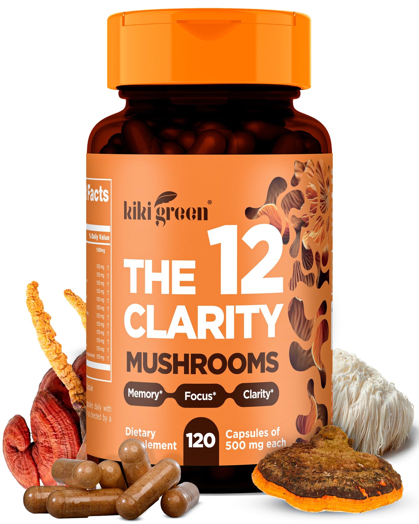 KIKI Green 12 Mushroom Supplement Capsules 120 Count