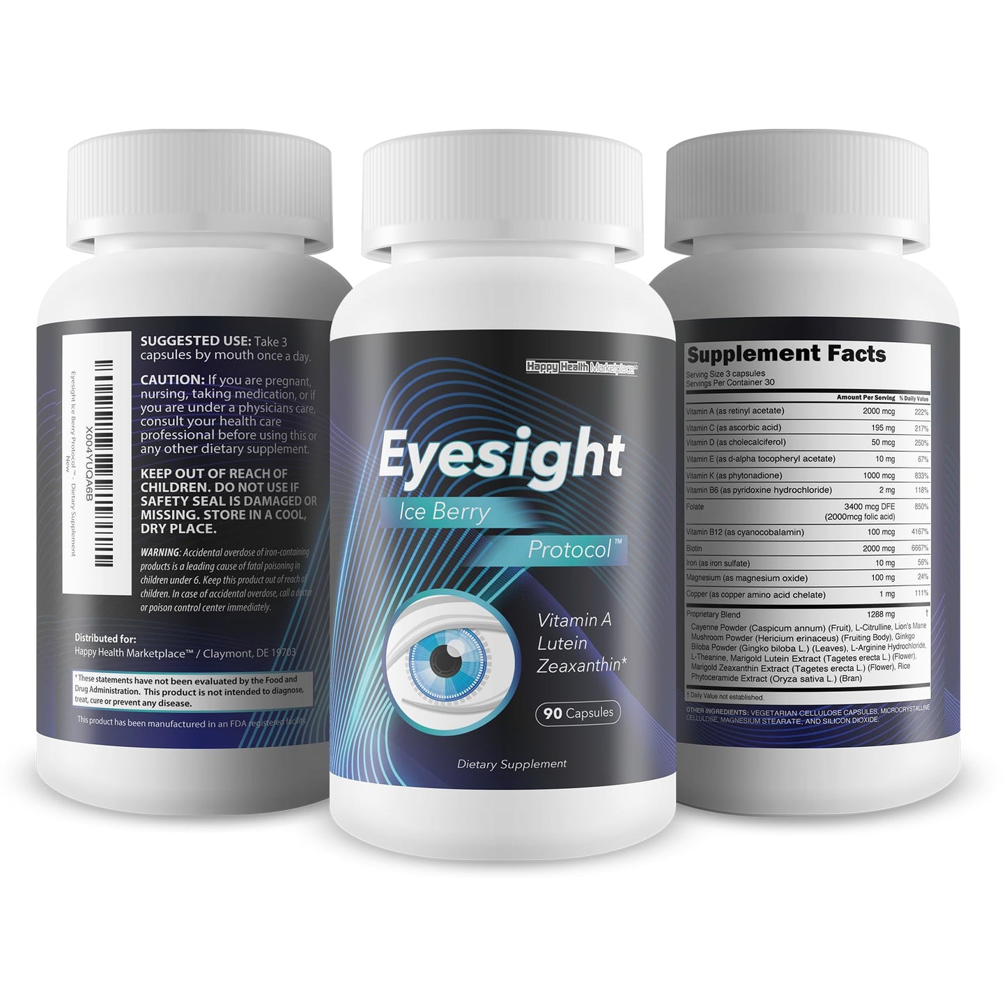 Happy Health Marketplace Eyesight Ice Berry Protocol Lutein Zeaxanthin Capsules, 90 Count