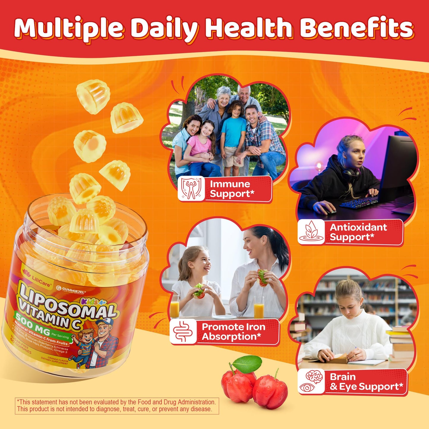 LILICARE Liposomal Vitamin C 500mg Gummies 60 Count