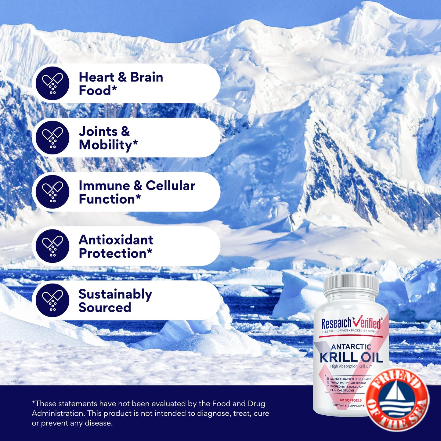 Research Verified Antarctic Krill Oil 2000mg Softgels 60 Count