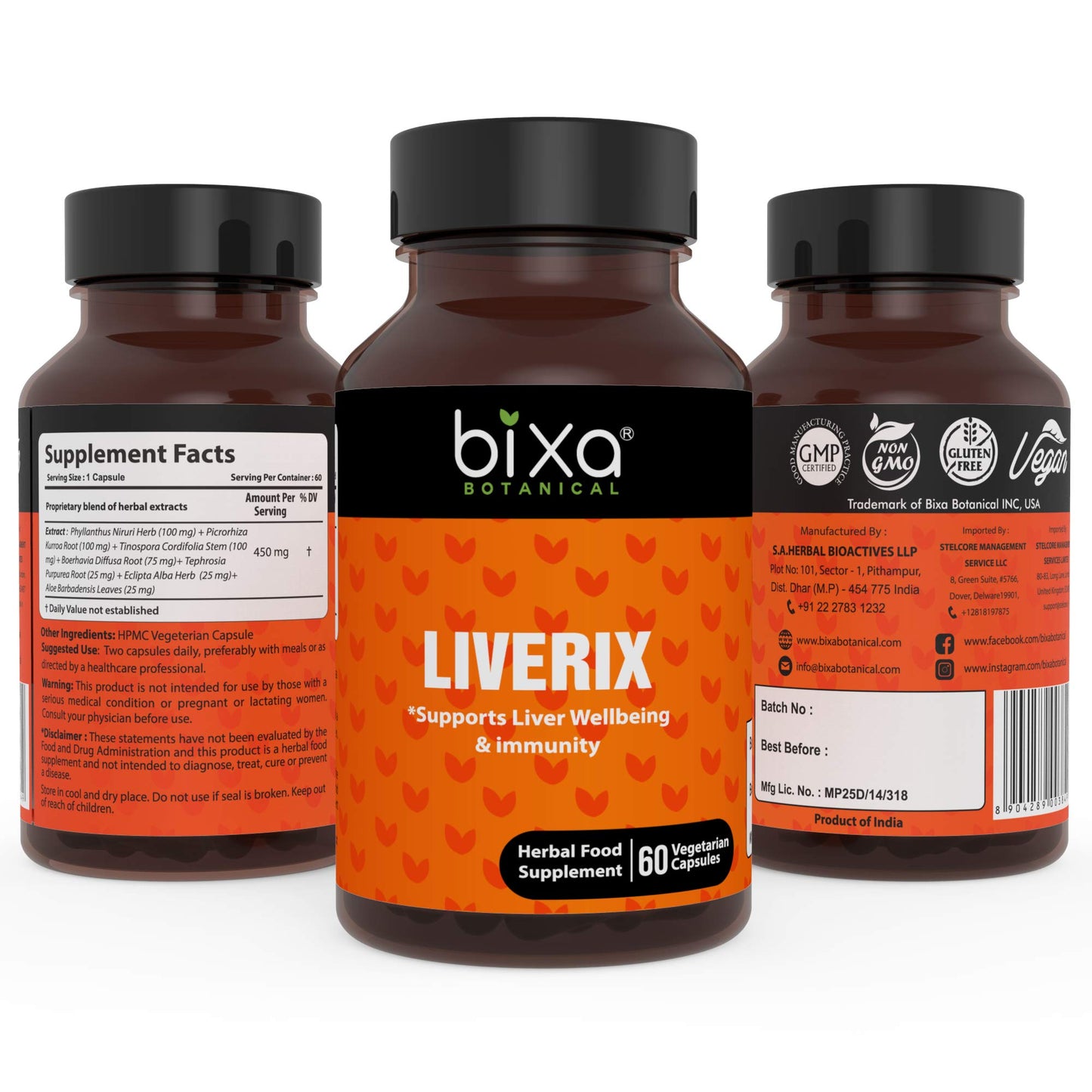 bixa BOTANICAL Liverix Capsules Guduchi (Giloy), Phyllanthus niruri, Kutaki Extract, 60 Veg Capsules