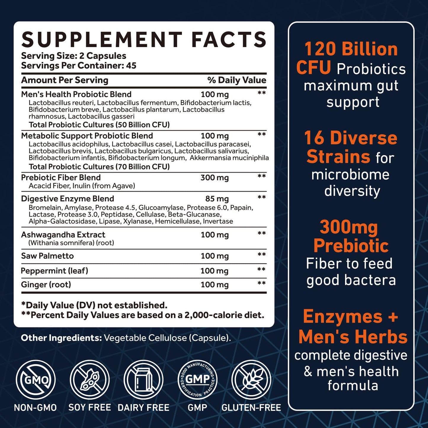 Hovika Probiotics for Men 120 Billion CFUs, 16 Strains, Capsule, 90 Capsules