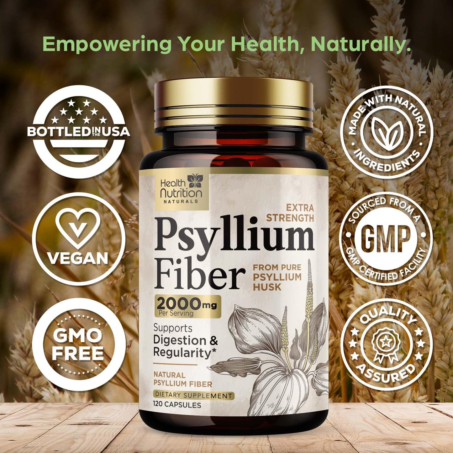 Health Nutrition Naturals Psyllium Husk Capsules - 120 Capsules