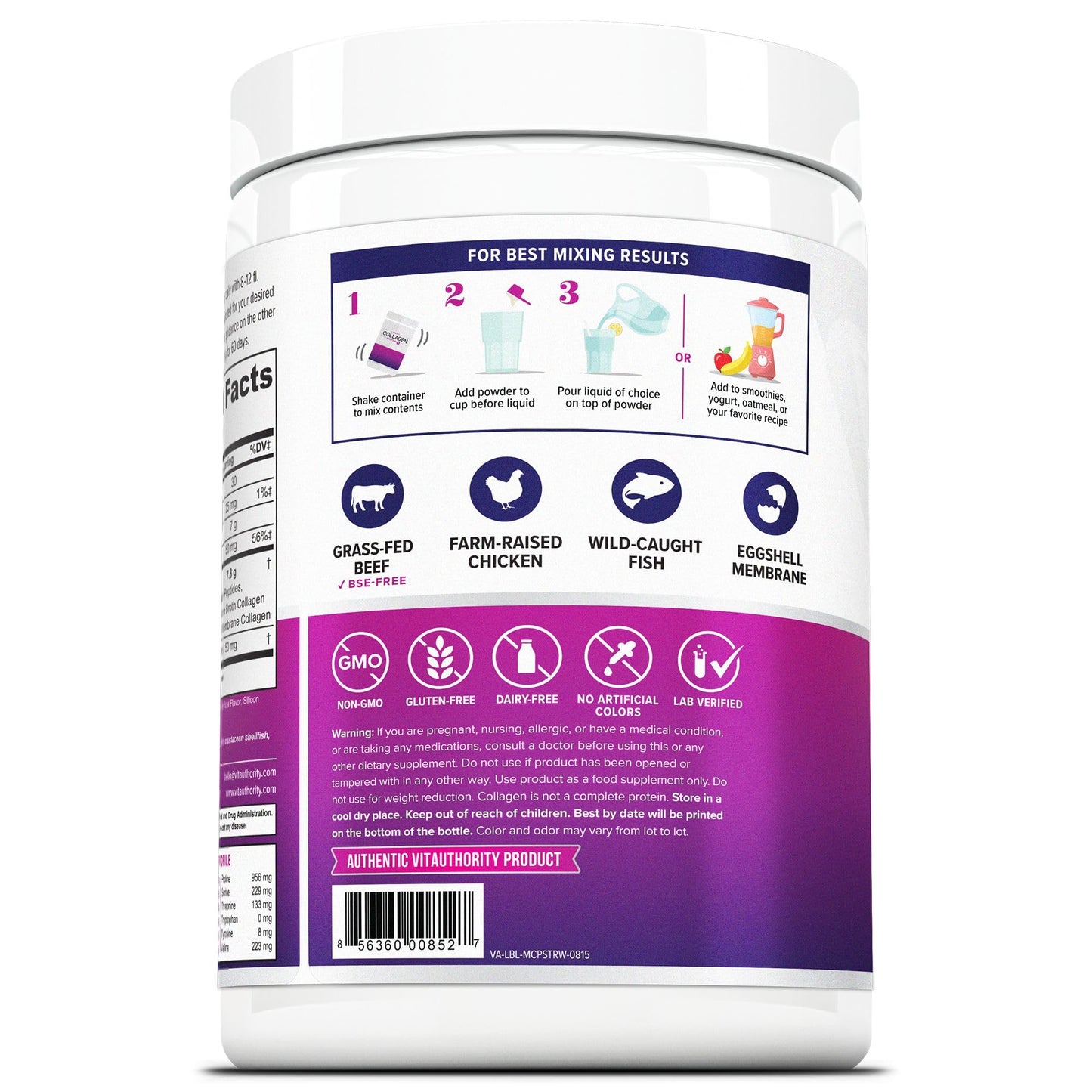 Vitauthority Multi Collagen Peptides Powder for Women, 10 oz