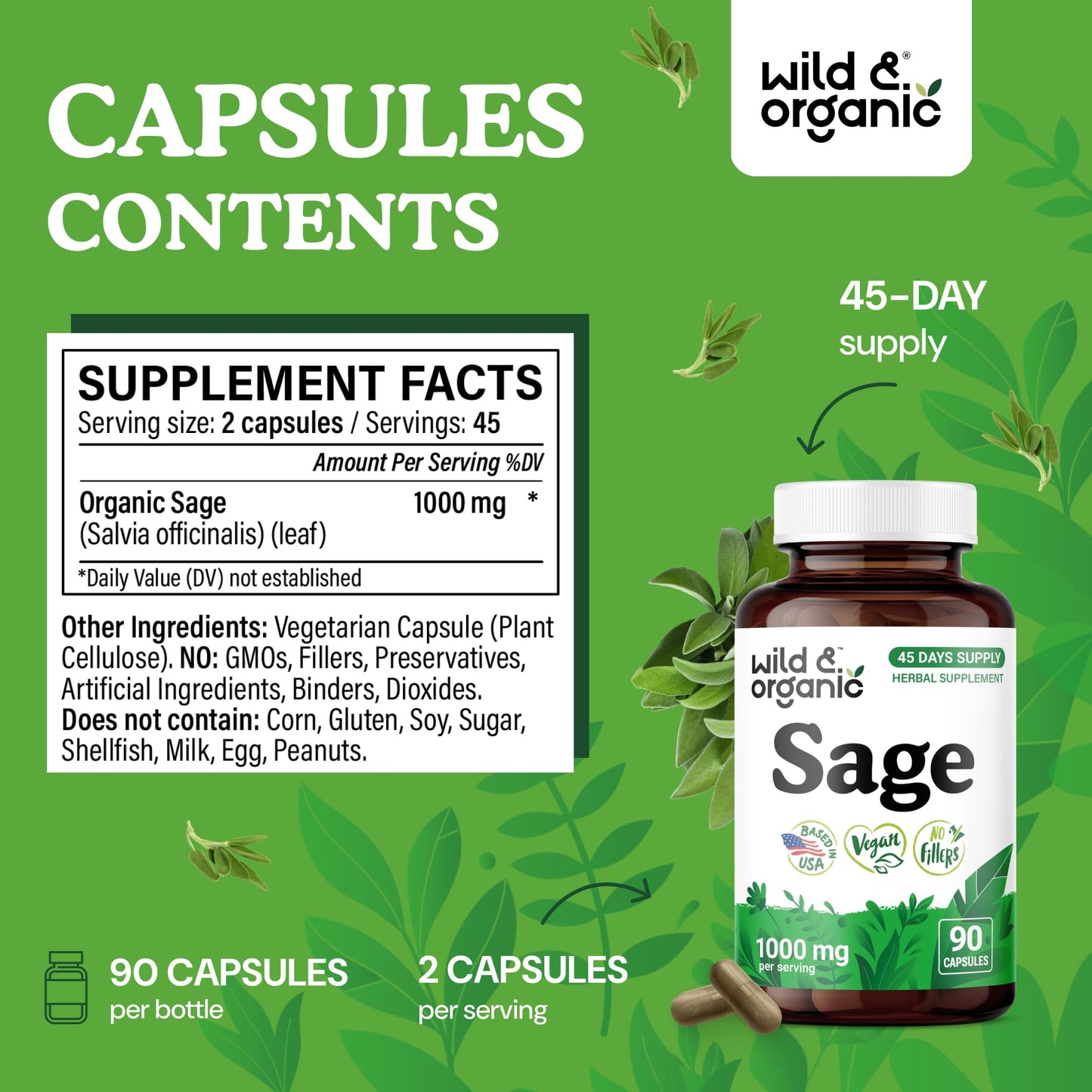 Wild & Organic Sage Capsules 90 Capsules