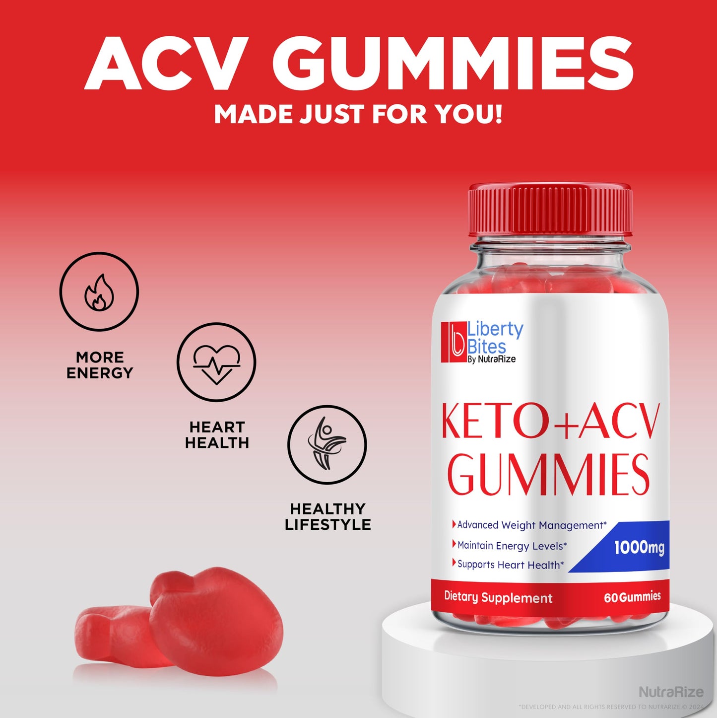 NutraRize Liberty Bites Keto ACV Gummies, 60 Count