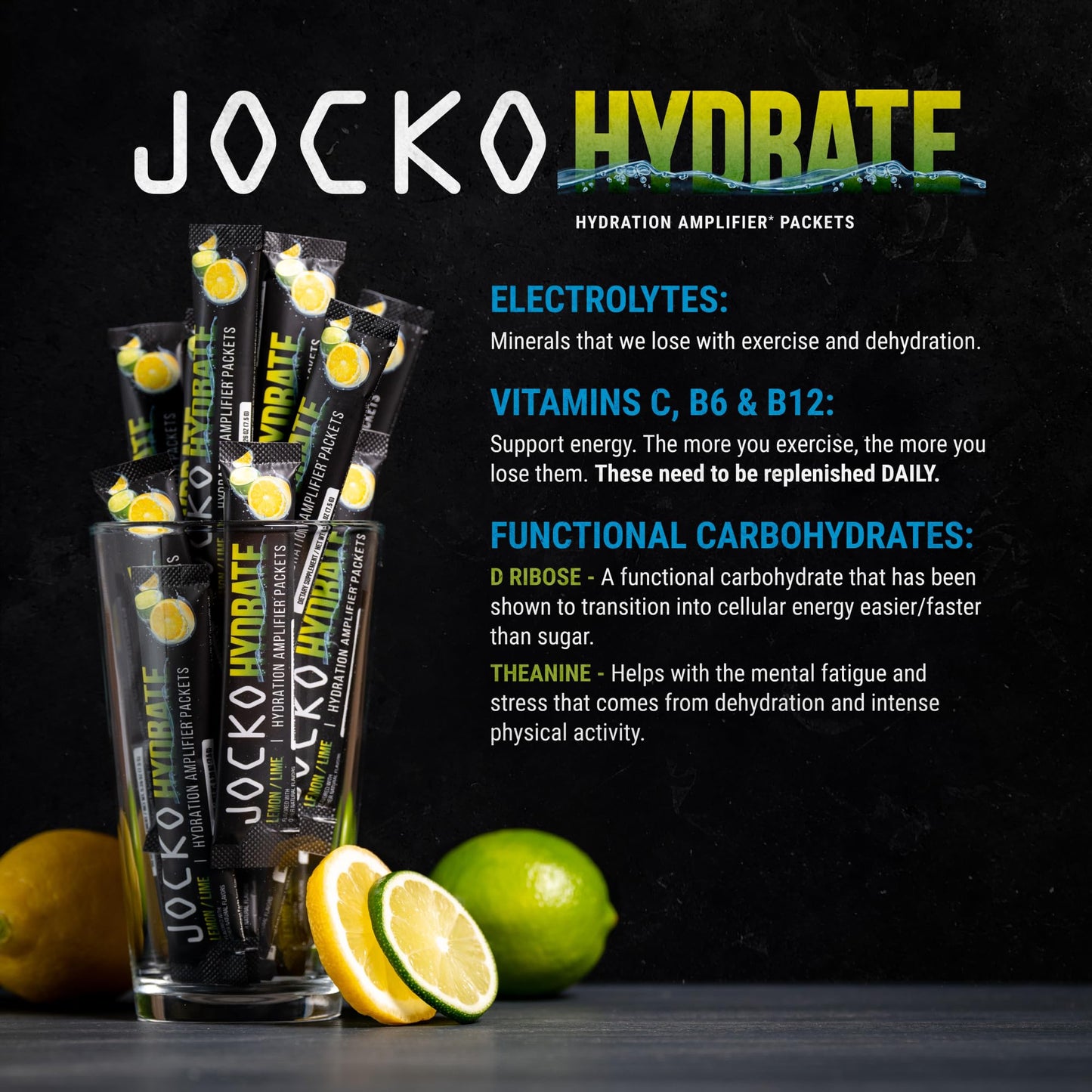 Jocko Fuel Hydrate Electrolytes Powder Packets, Lemon Lime, 16 Packets
