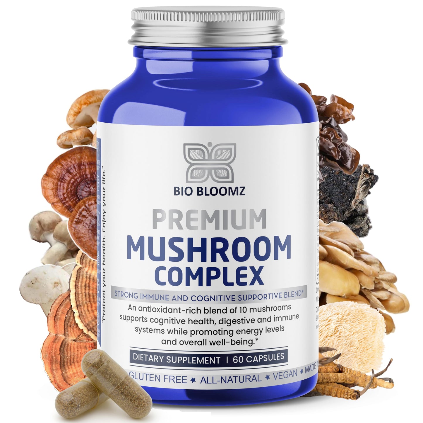 BIO Bloomz Premium Mushroom Complex Capsules, 60 Count
