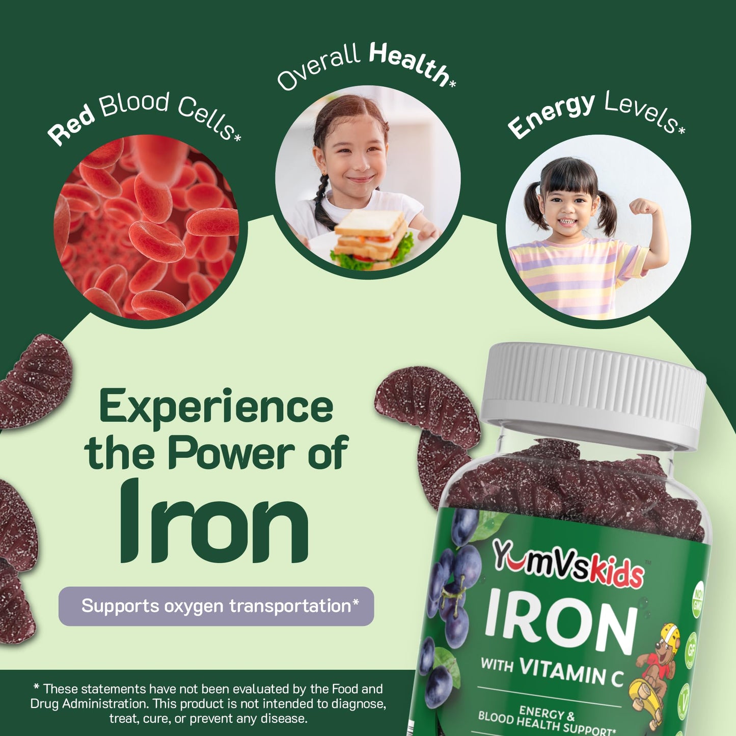 YUM-V'S Iron Supplement for Kids Gummy 60 Count