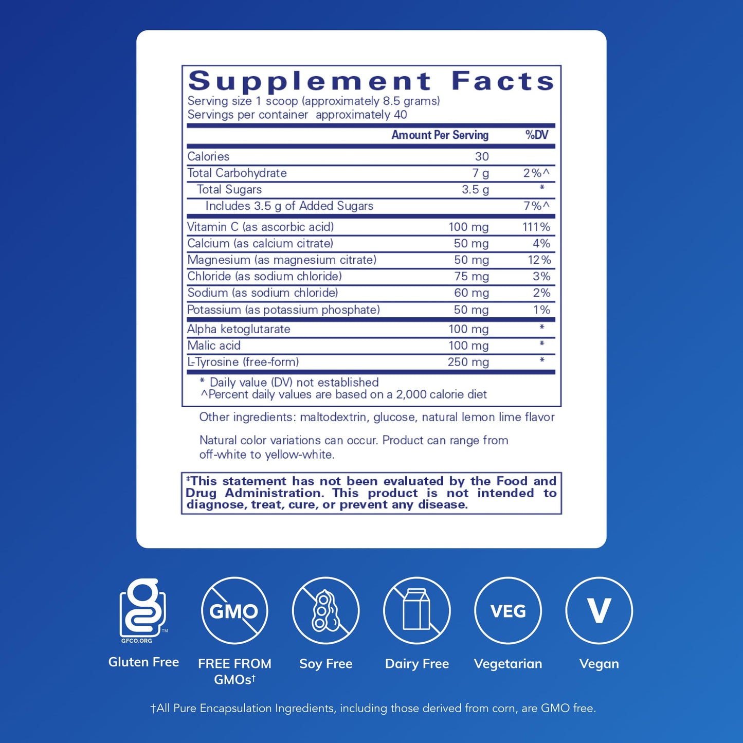 Pure Encapsulations Electrolyte / Energy Formula Hypoallergenic Supplement to Support Physical and Mental Stamina Powder 12 Ounces