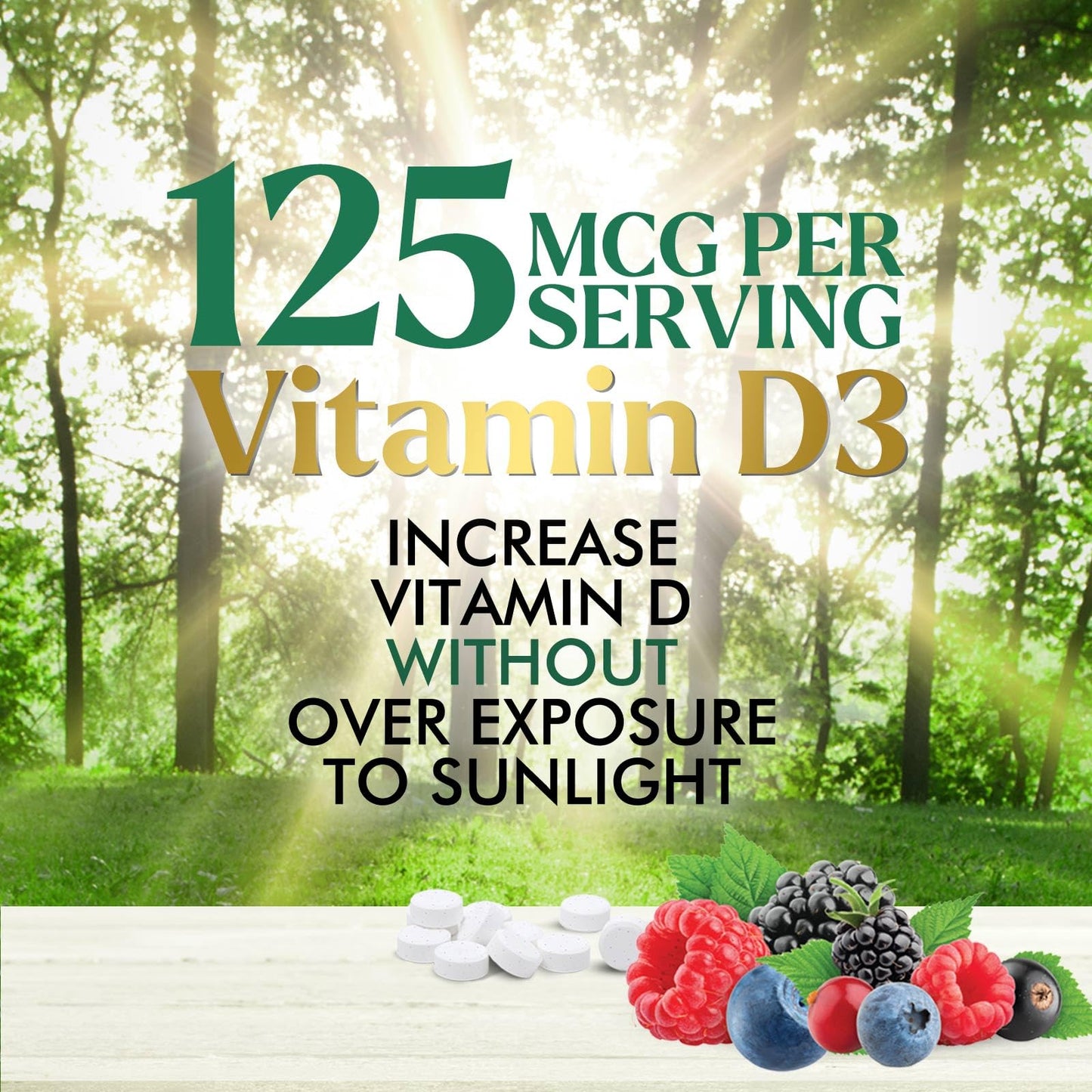 Nature's Nutrition Vitamin D3 5000 IU (125 mcg) Chewable, 60 Count Tablets