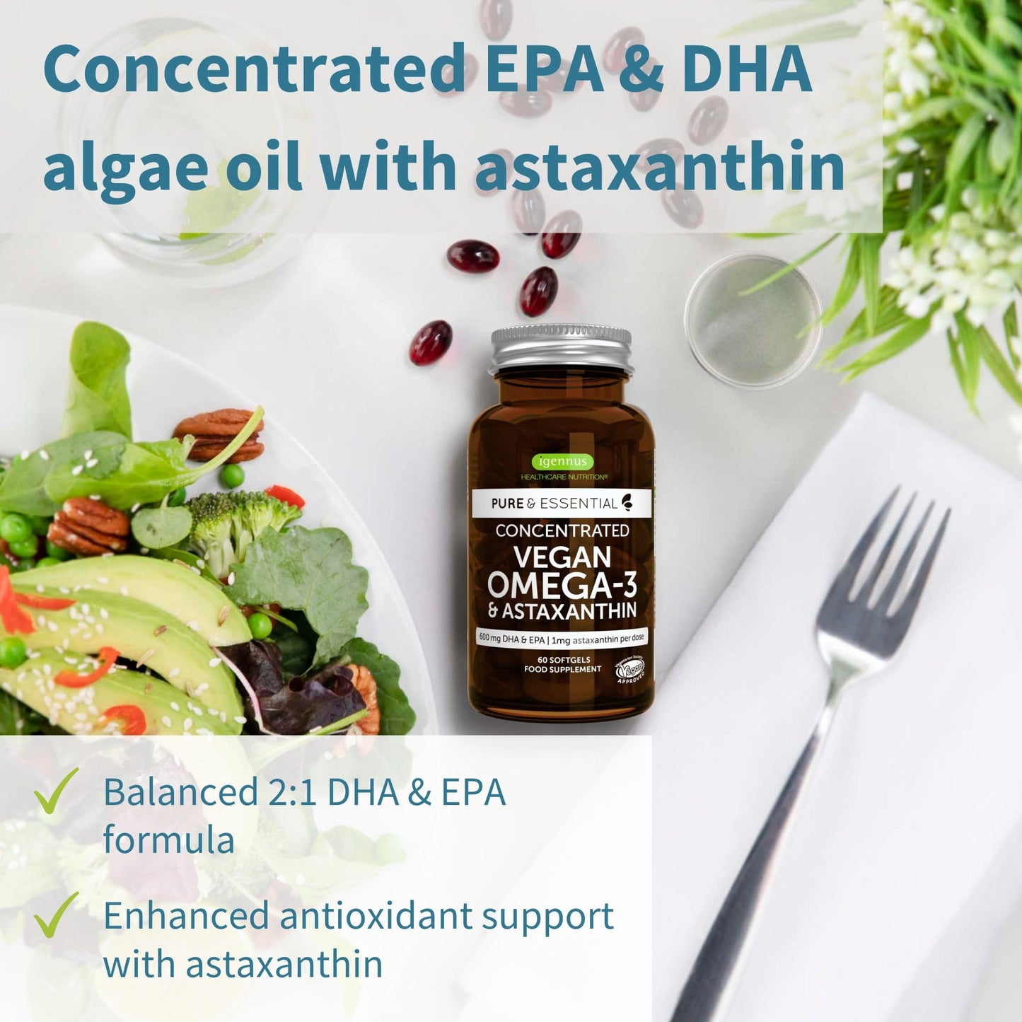 Igennus Healthcare Nutrition Vegan Omega-3 + Super B12-Complex 1000mcg Bundle with Algae Oil 1340mg Capsule 240