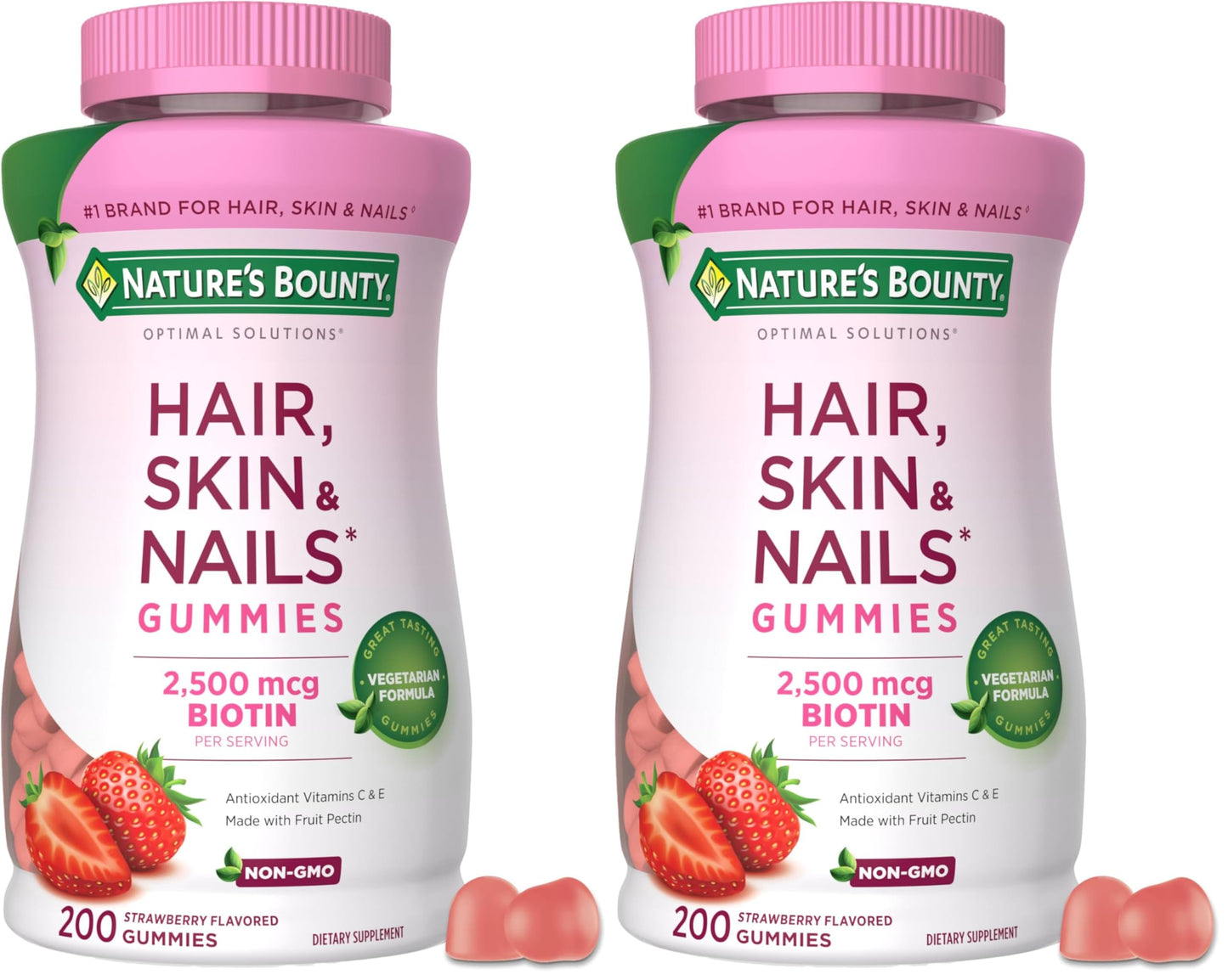 Nature's Bounty Optimal Solutions Hair, Skin and Nails Pectin Gummies 2500 mcg Biotin Per Serving Gummy 400 Count