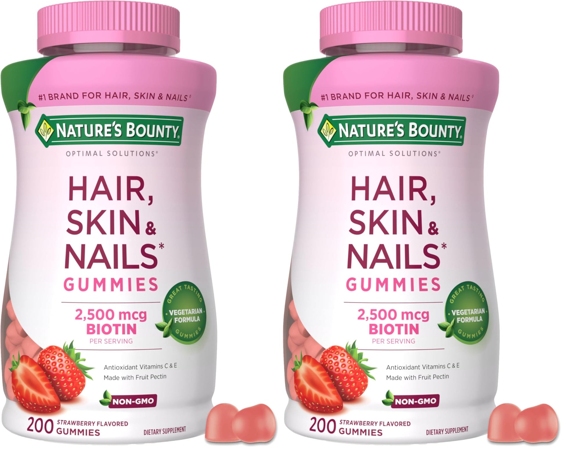 Nature's Bounty Optimal Solutions Hair, Skin and Nails Pectin Gummies 2500 mcg Biotin Per Serving Gummy 400 Count