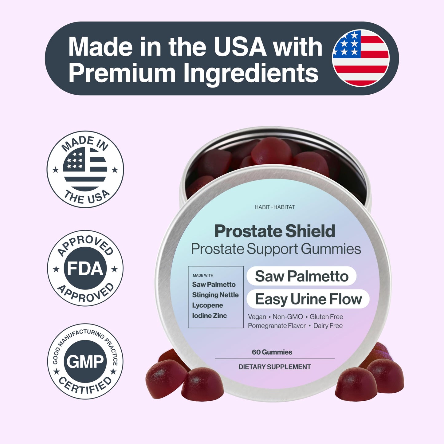 Habit + Habitat Prostate Health Gummies for Men & Women with Saw Palmetto & Lycopene, 60 Gummies