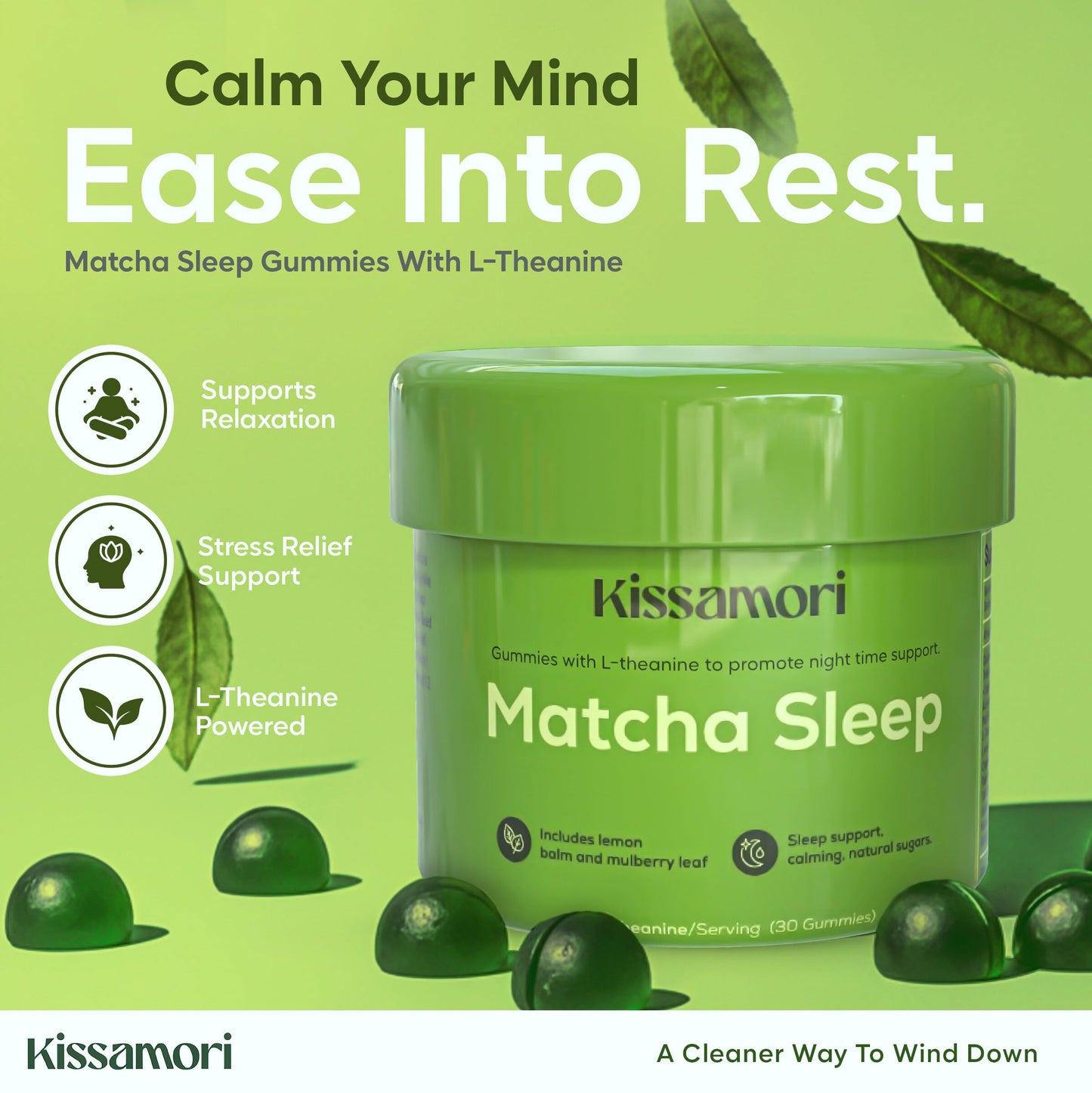 Kissamori Matcha Sleep Gummies Gummy, 30 Count