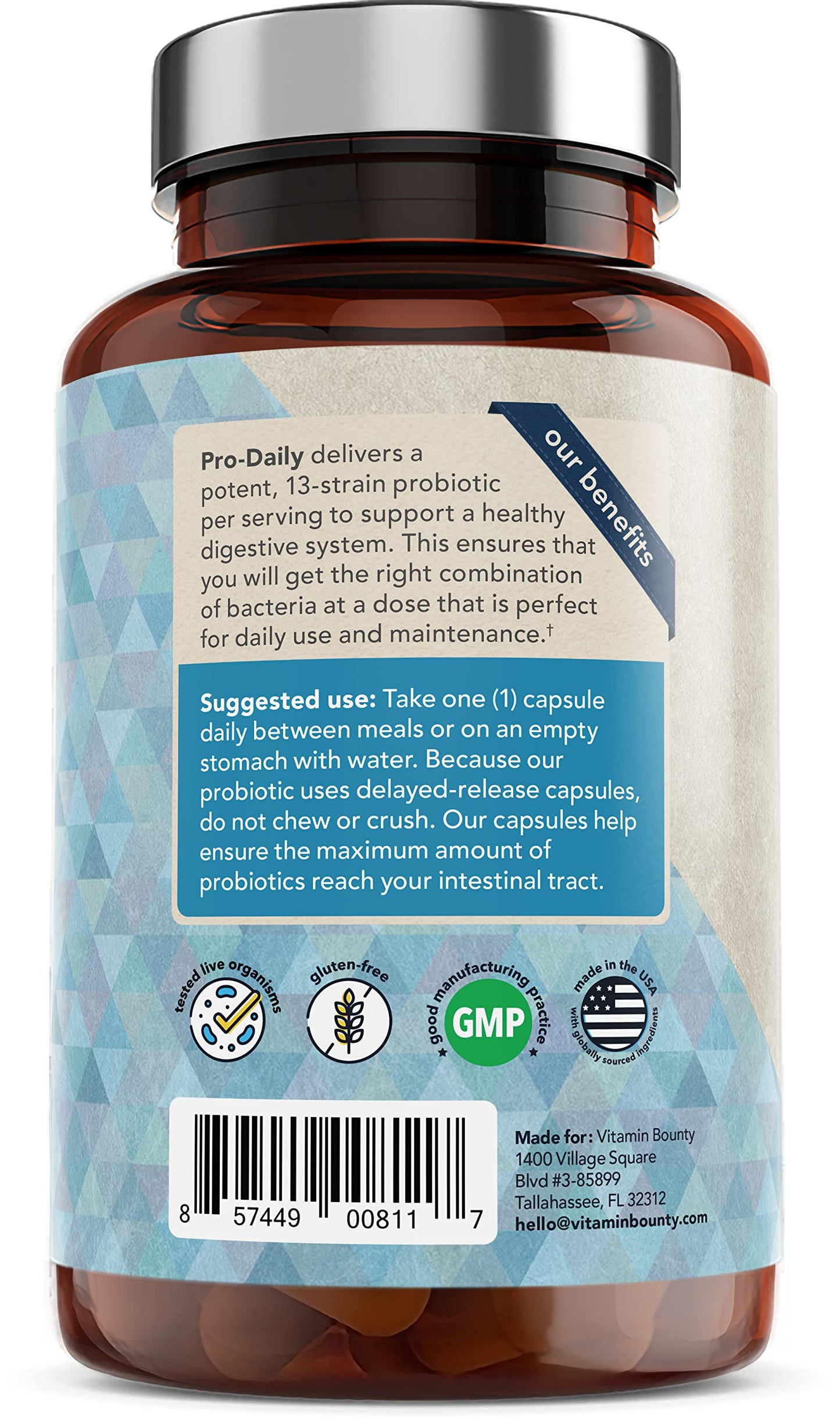Vitamin Bounty Pro-Daily Probiotic 5 Billion CFU - 13 Strains with Lactobacillus Acidophilus & Bifidobacterium for Digestive Health - Probiotics for Men & Women Gut Health Support Capsules, 30 Count
