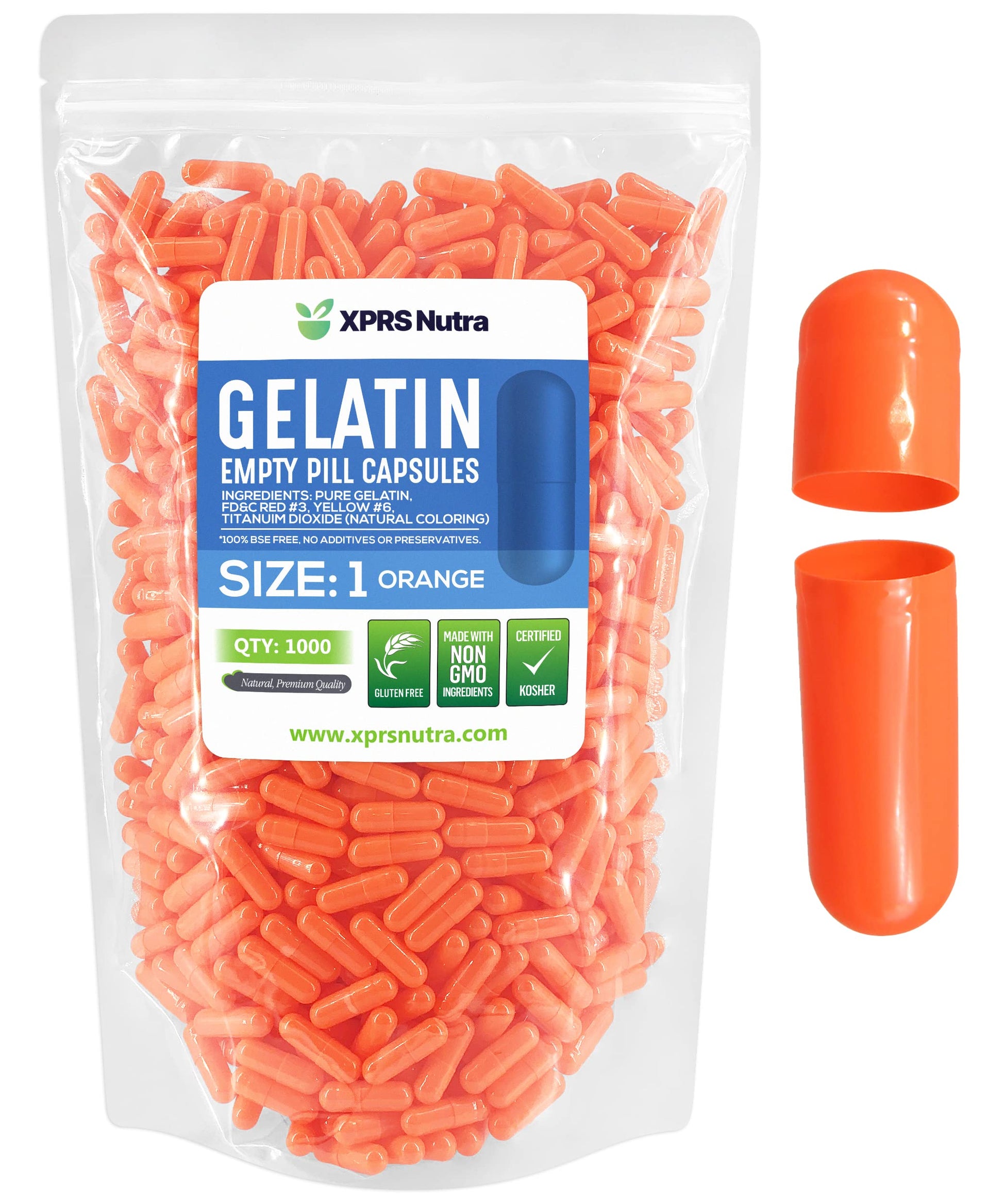 XPRS Nutra Size 1 Empty Gelatin Capsules, 1000 Count