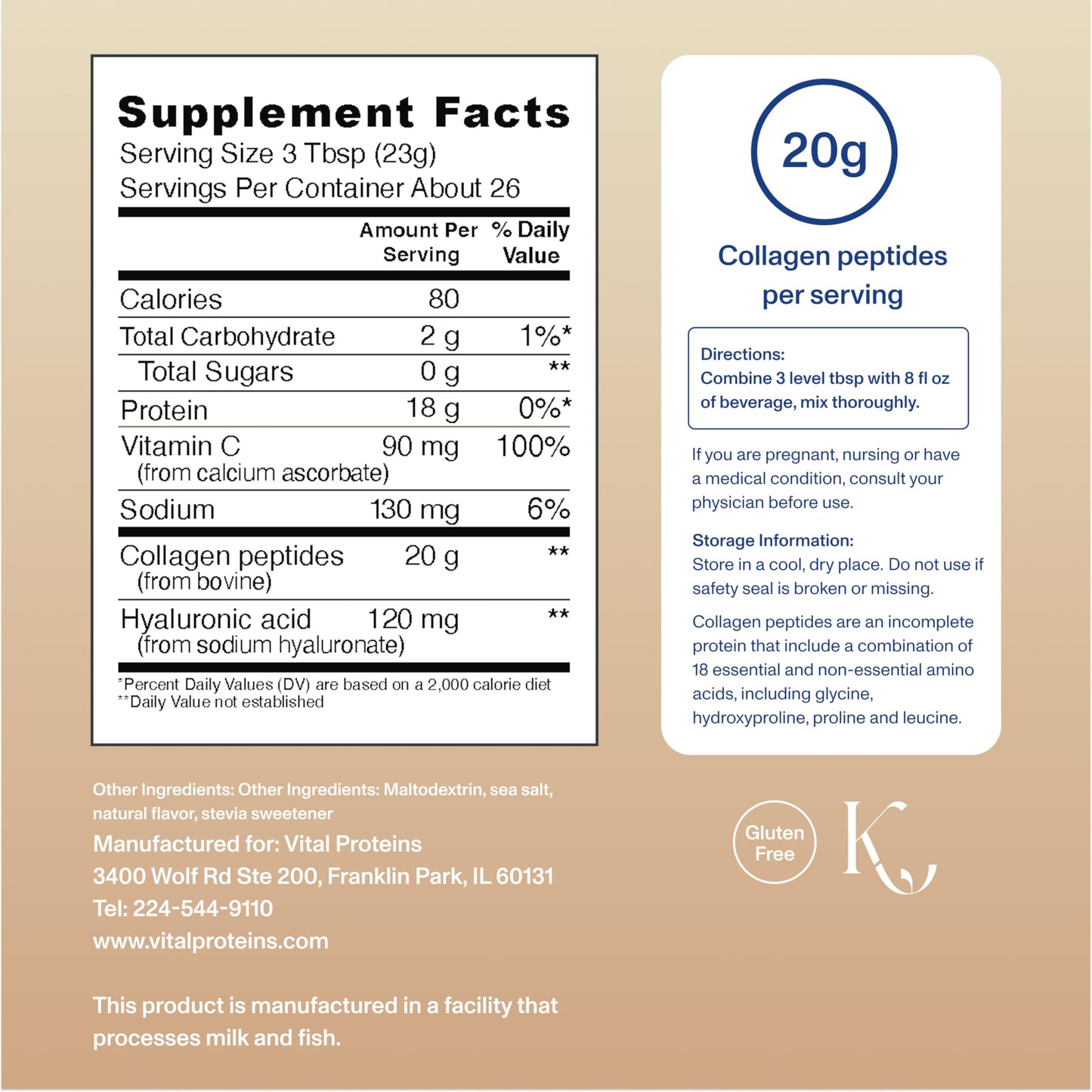 Vital Proteins Collagen Peptides Advanced, Hydrolyzed Peptides with Hyaluronic Acid and Vitamin C - Vanilla Flavor Powder, 21 oz