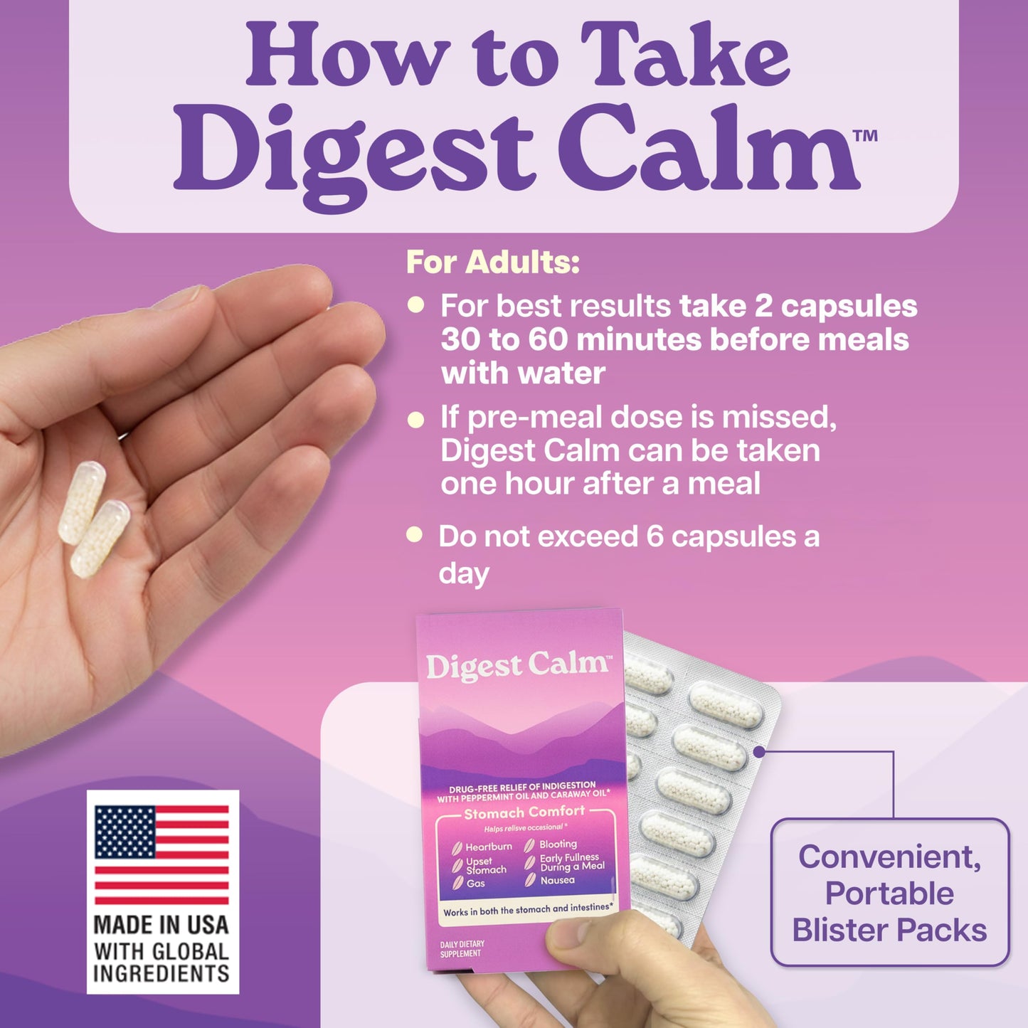 Digest Calm Herbal Relief of Indigestion: Upset Stomach, Nausea & Bloating 36 Capsules