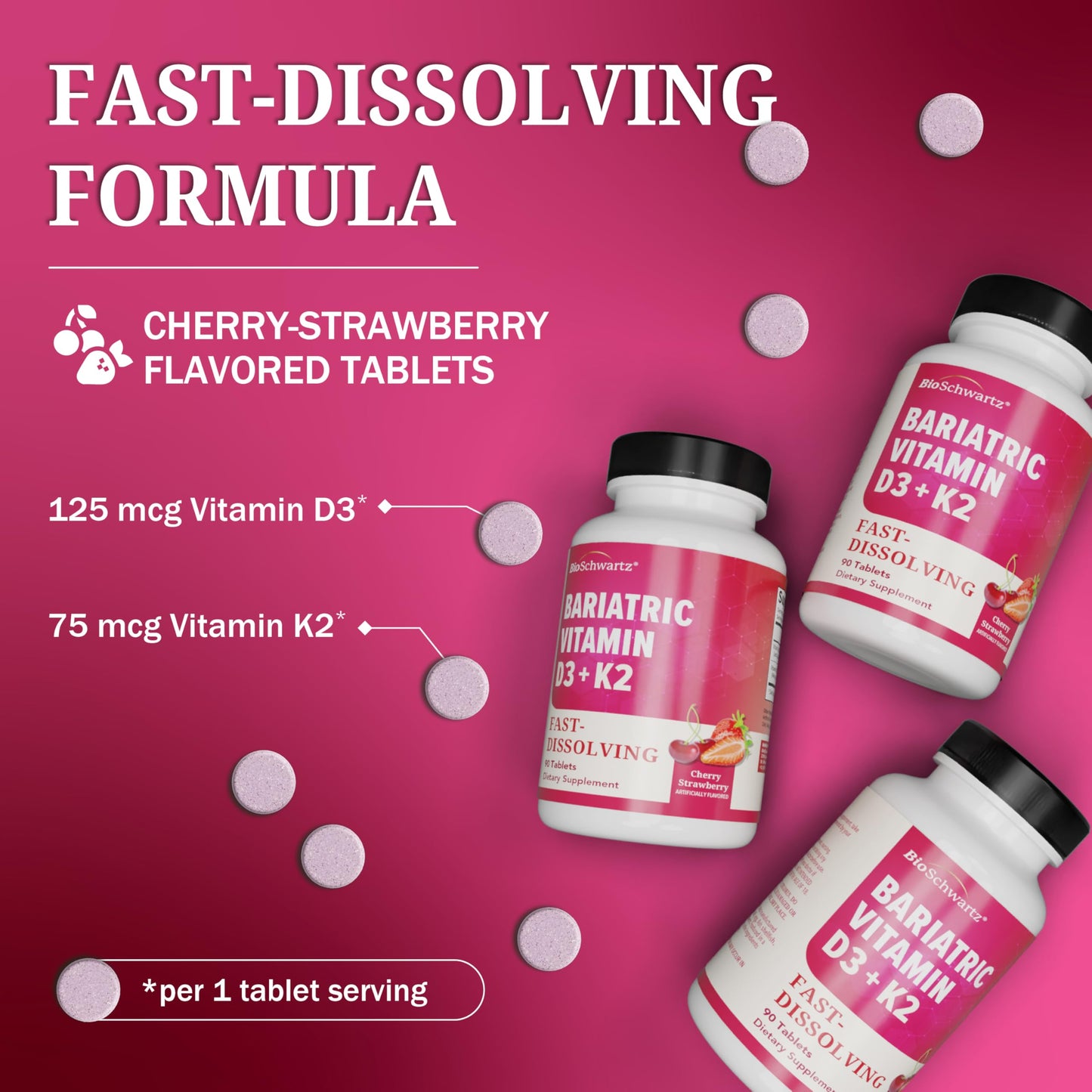 BioSchwartz Bariatric D3 K2 Dissolvable Tablets, 90 Tablets
