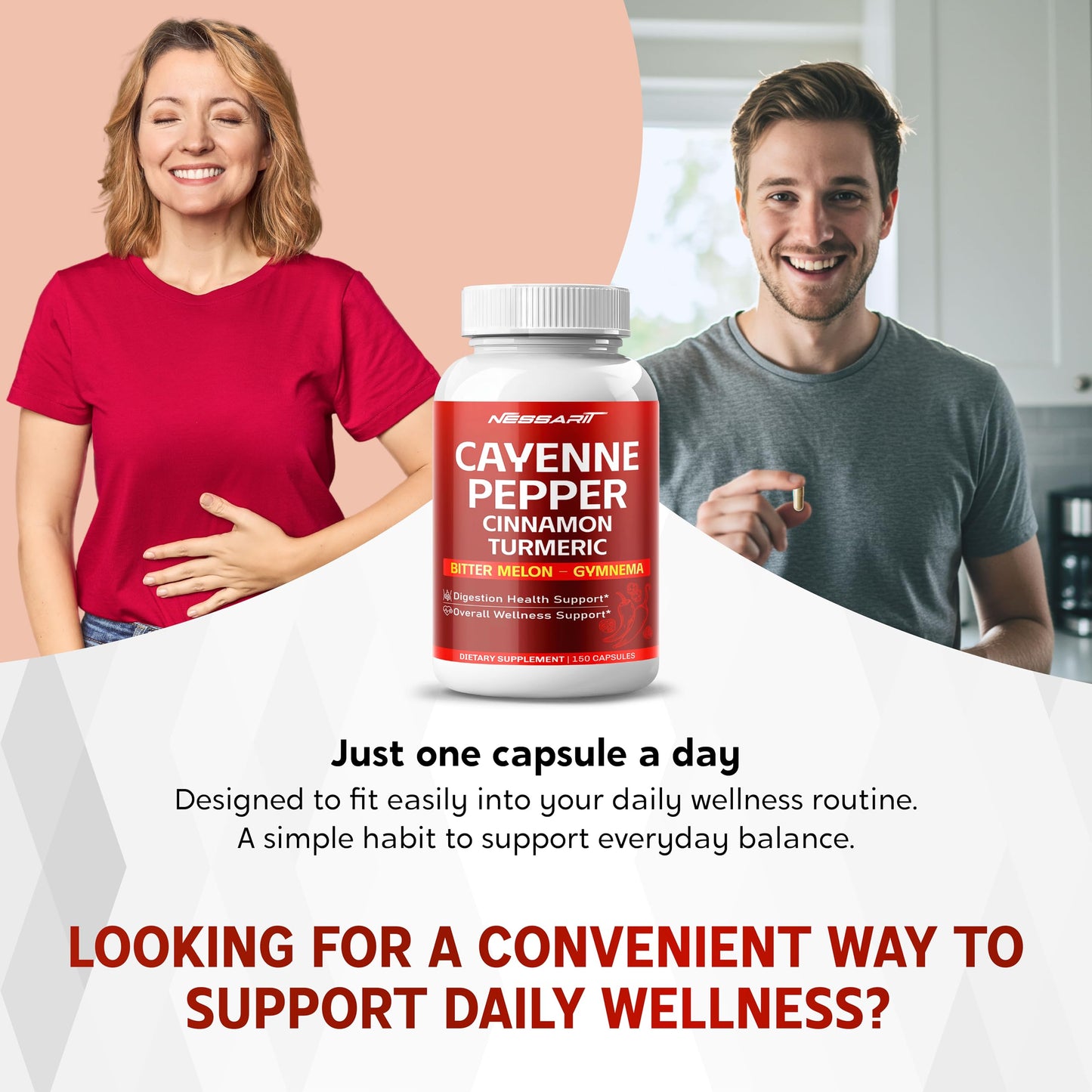 NESSARIT Cayenne Pepper Capsules with Cinnamon, Turmeric, Ginger Root, Apple Cider Vinegar, Odorless Garlic & Black Pepper, 150 Count