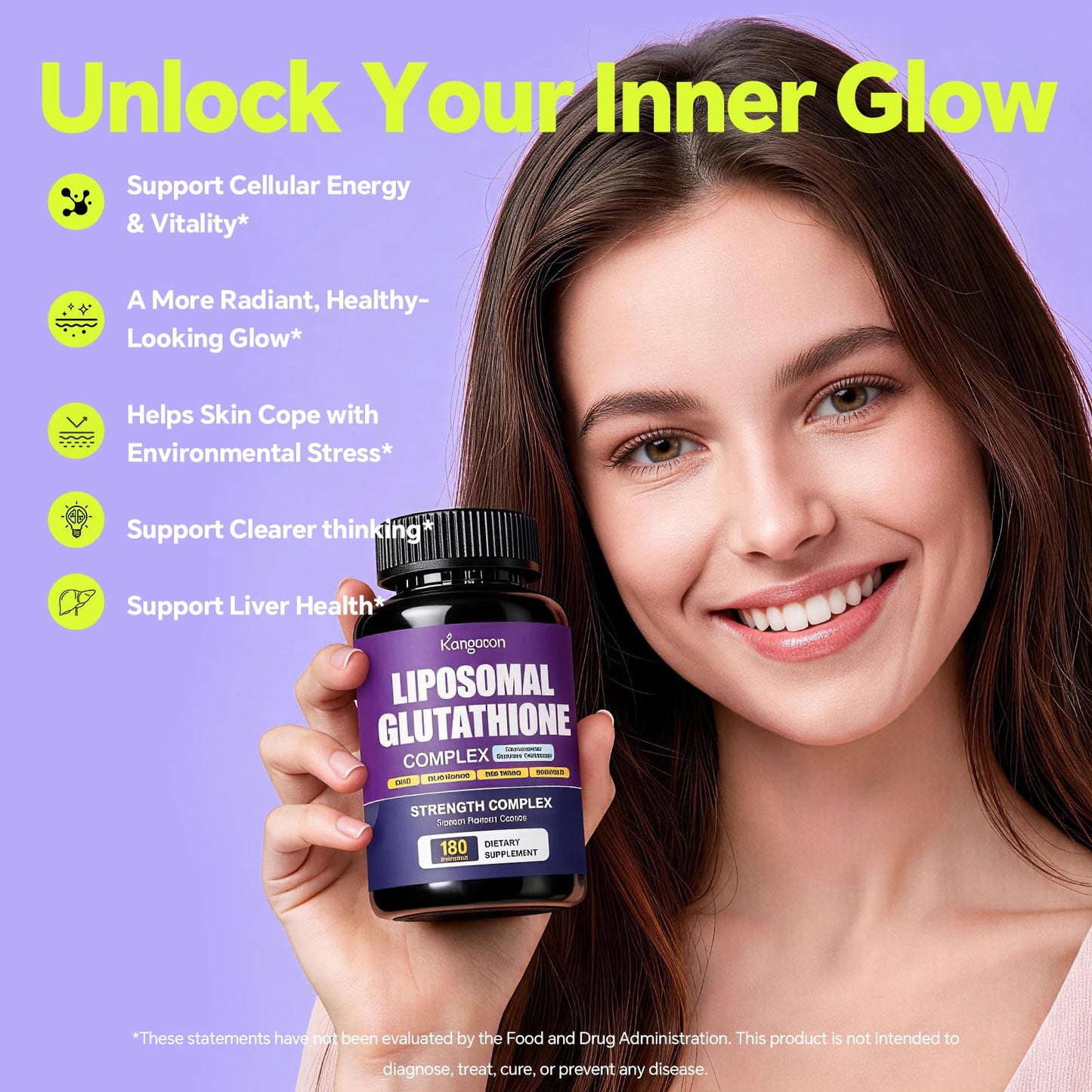 KangRiXin Liposomal Glutathione Supplement 1200mg Plus with NAC, Milk Thistle, R-Lipoic Acid & Vitamin C, Built-in Regeneration System for Liver, Skin & Cellular Health, 180 Capsules