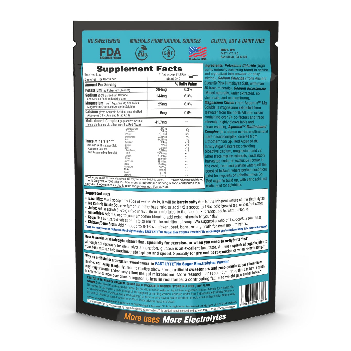 FAST LYTE No Sugar Electrolytes Powder 10.5 Ounce