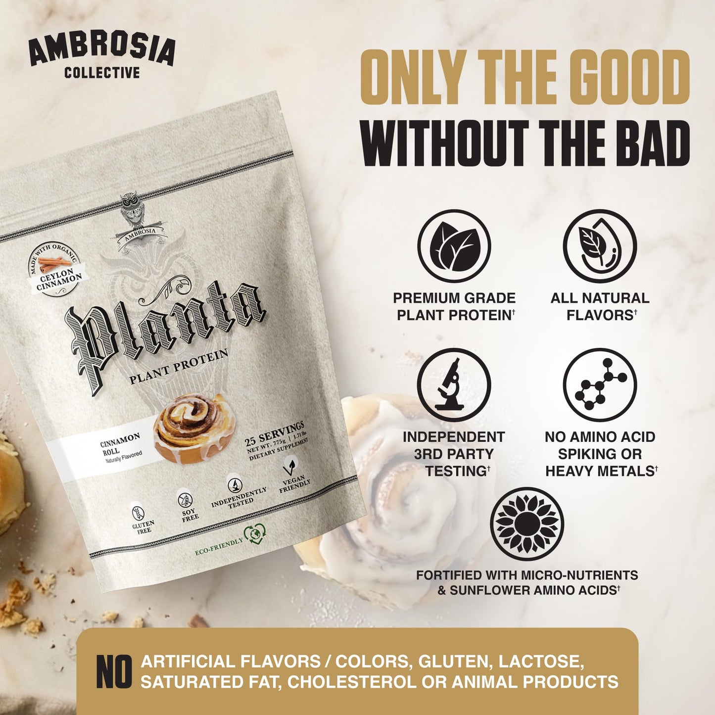 Ambrosia Plant Based Protein Powder Cinnamon Roll, 25 Servings