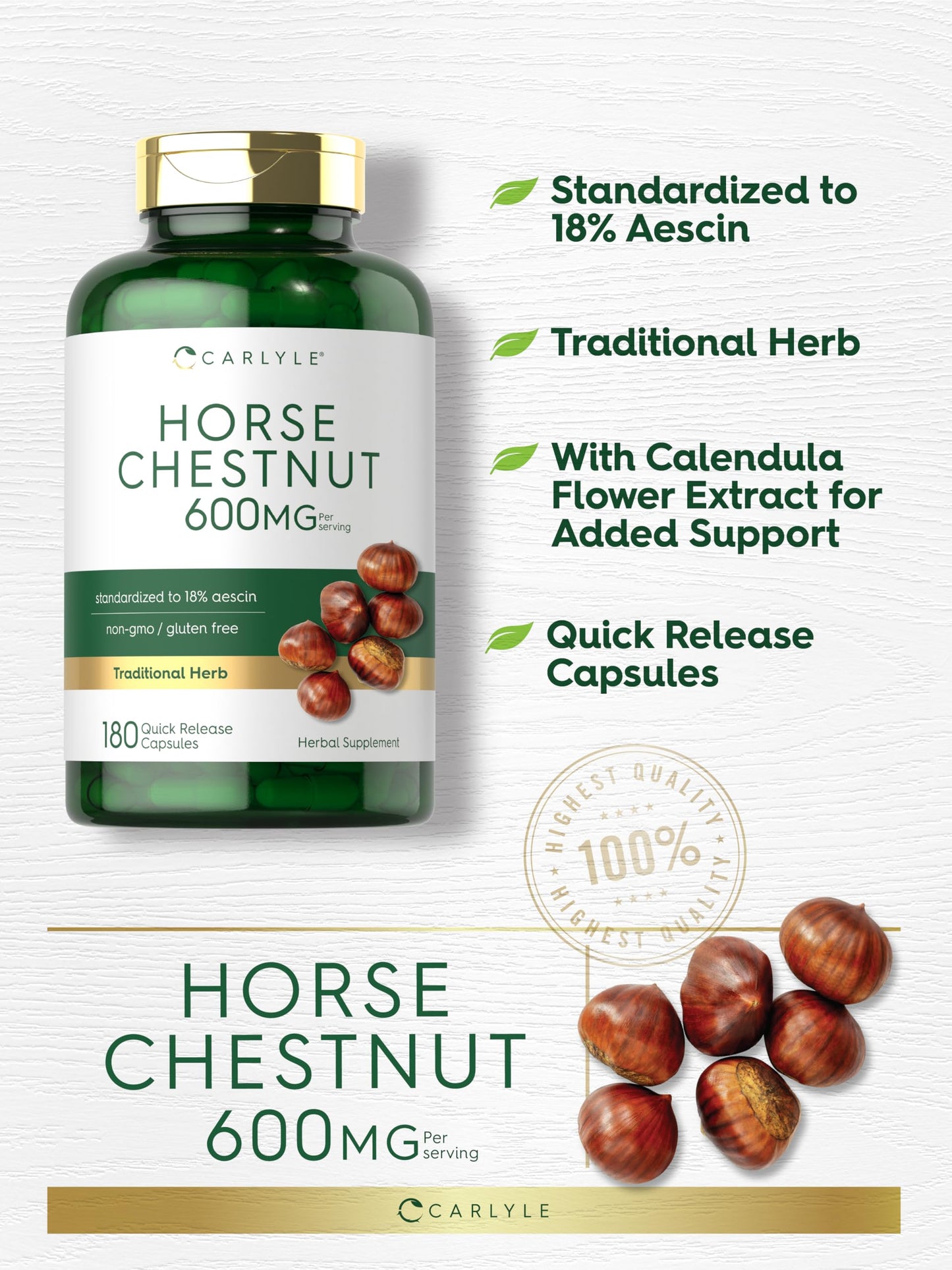 Carlyle Horse Chestnut Extract 600mg Capsule, 180 Count
