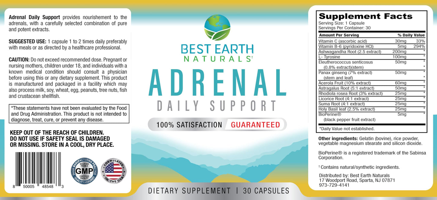 Best Earth Naturals Adrenal Support for Adults Capsules 30