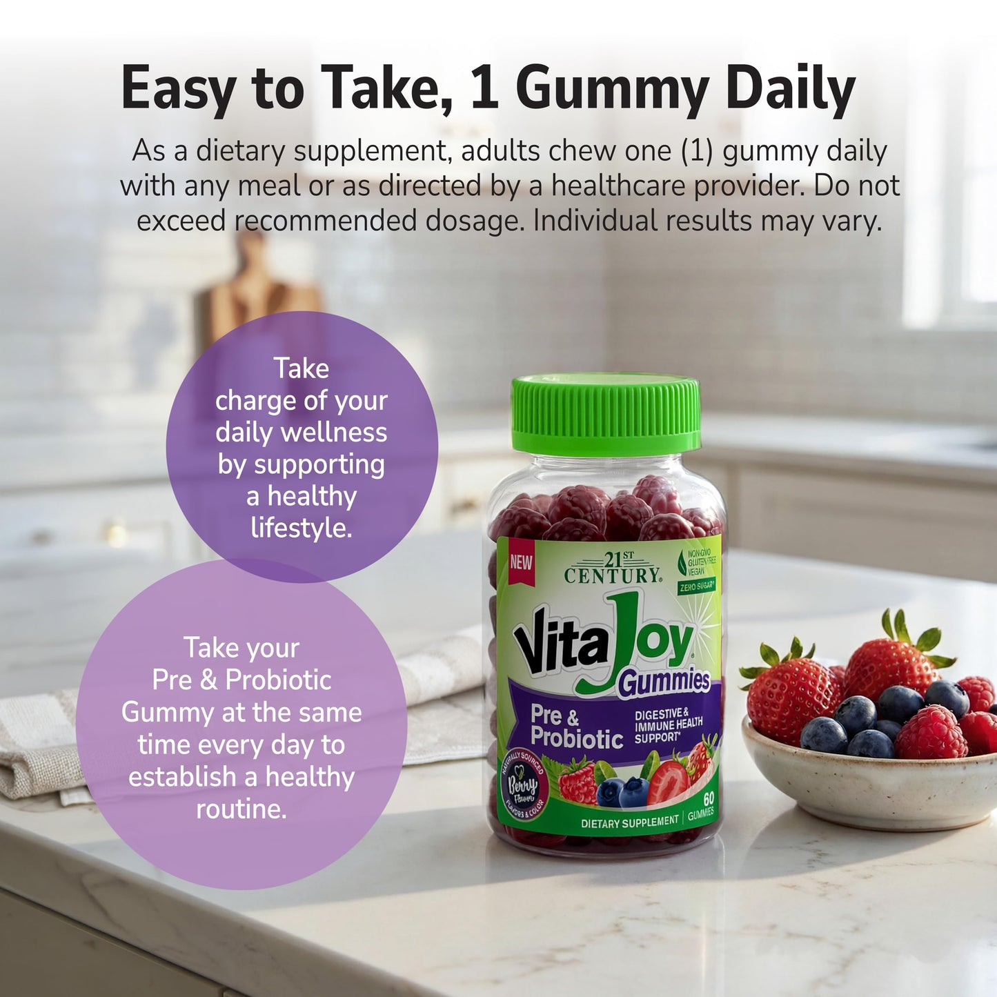 VitaJoy 21st Century Pre + Probiotic Gummies for Women & Men Gummy 60 Count